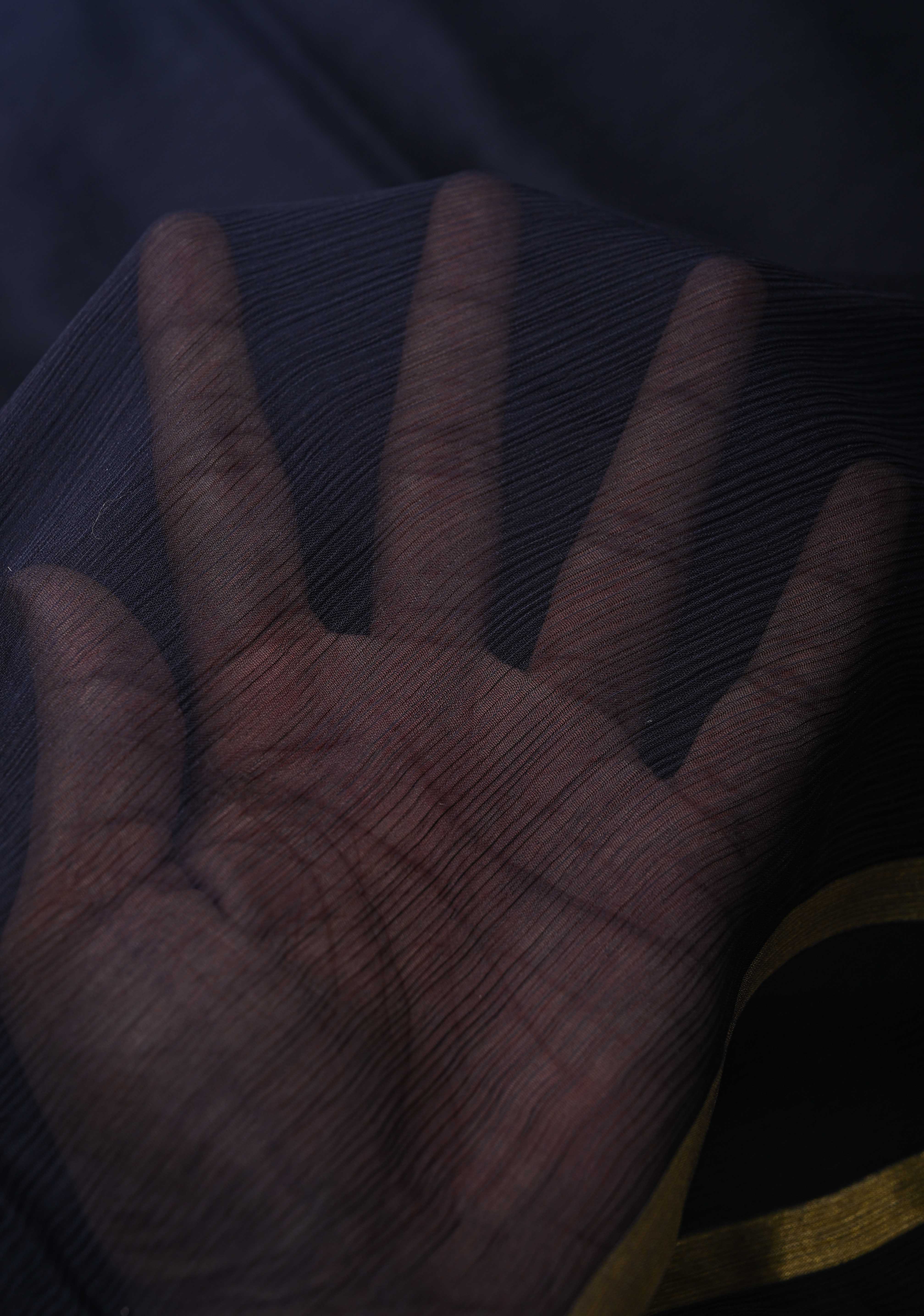 Bollywood style ombre pure chiffon Saree in black, gray  and blue, No Blouse Piece | Shobitam