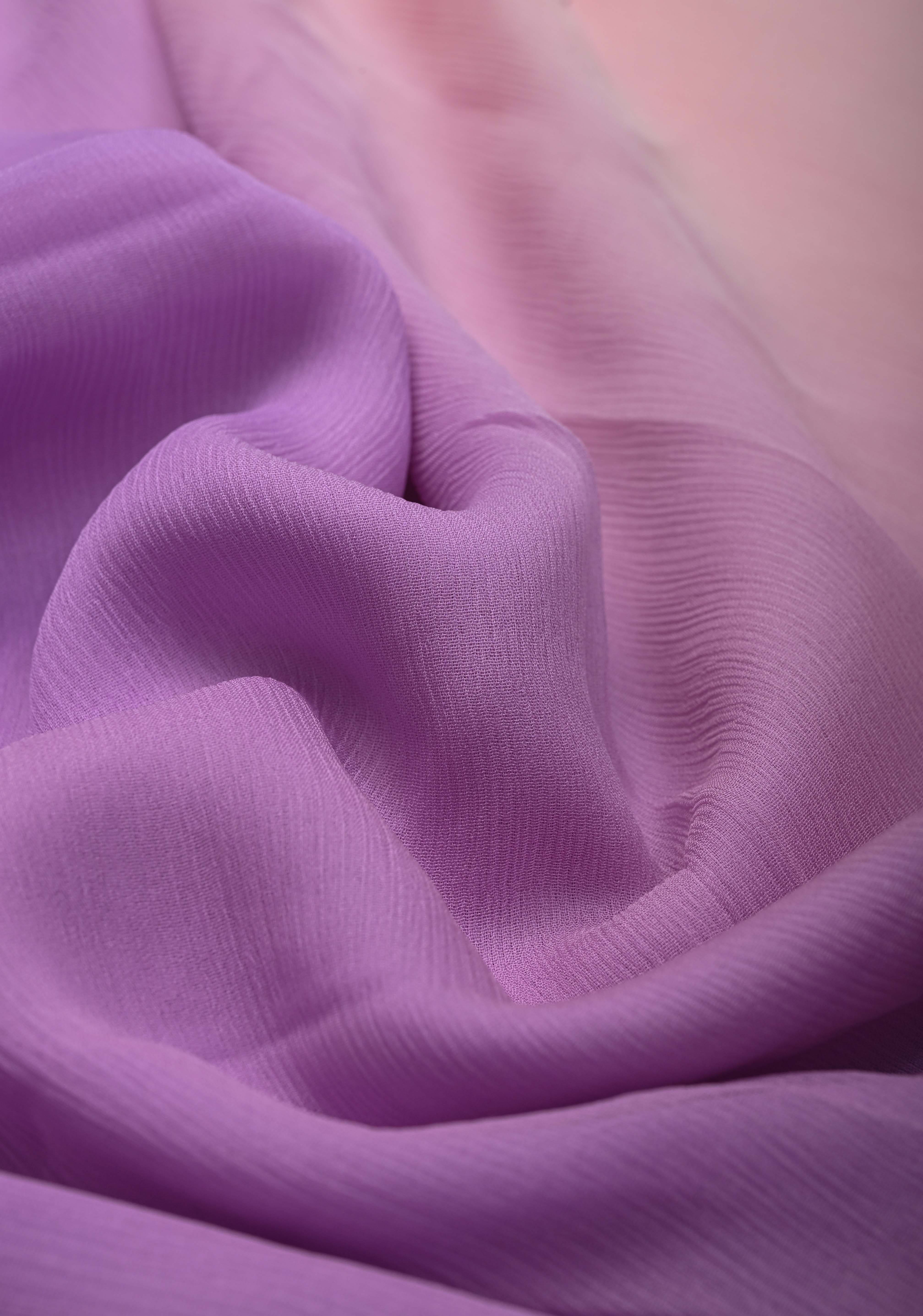 Bollywood style ombre pure chiffon Saree in Lavender and Peach, No Blouse Piece | Shobitam