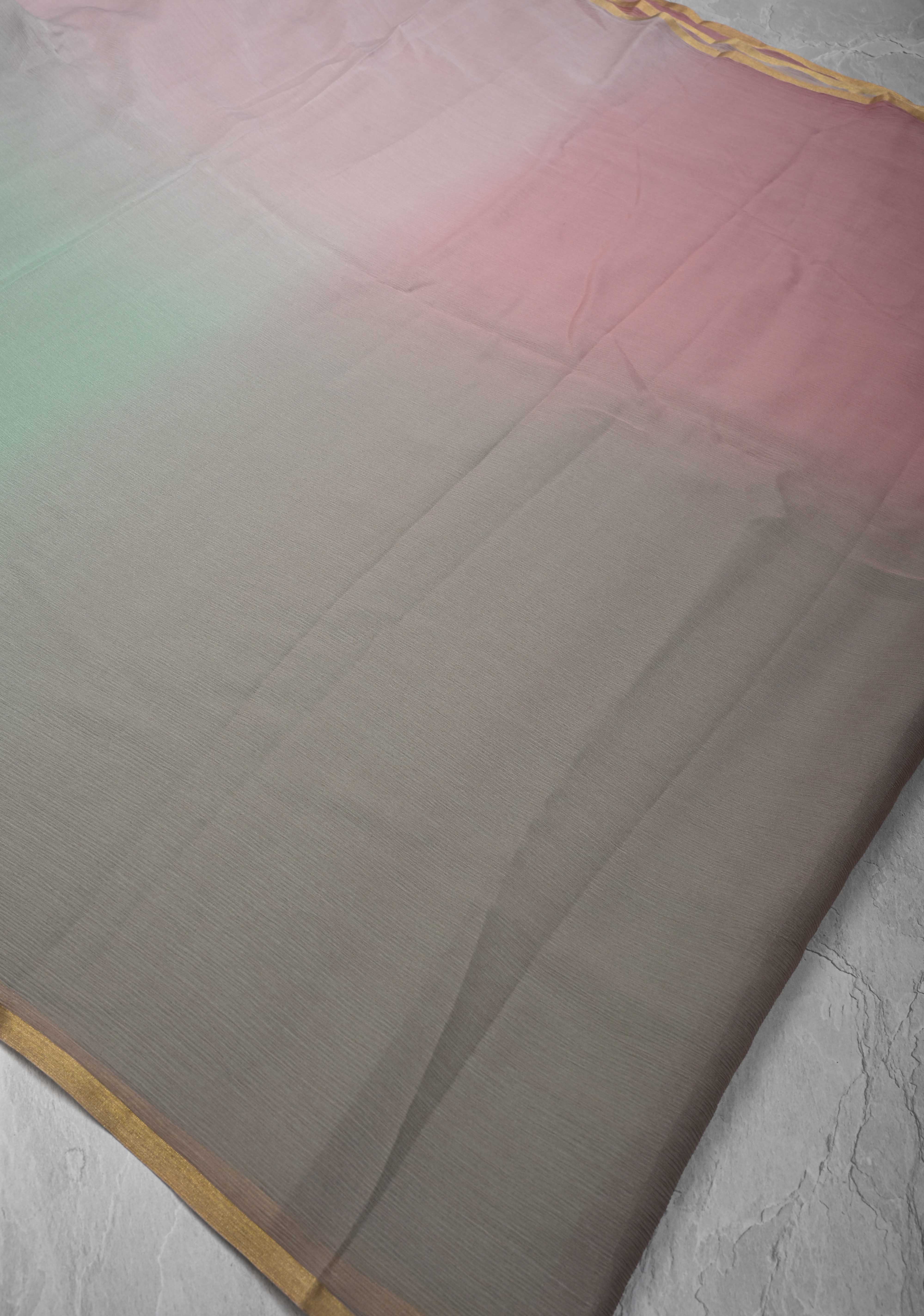 Bollywood style ombre pure chiffon Saree in Dusty Pastel Shades, No Blouse Piece | Shobitam
