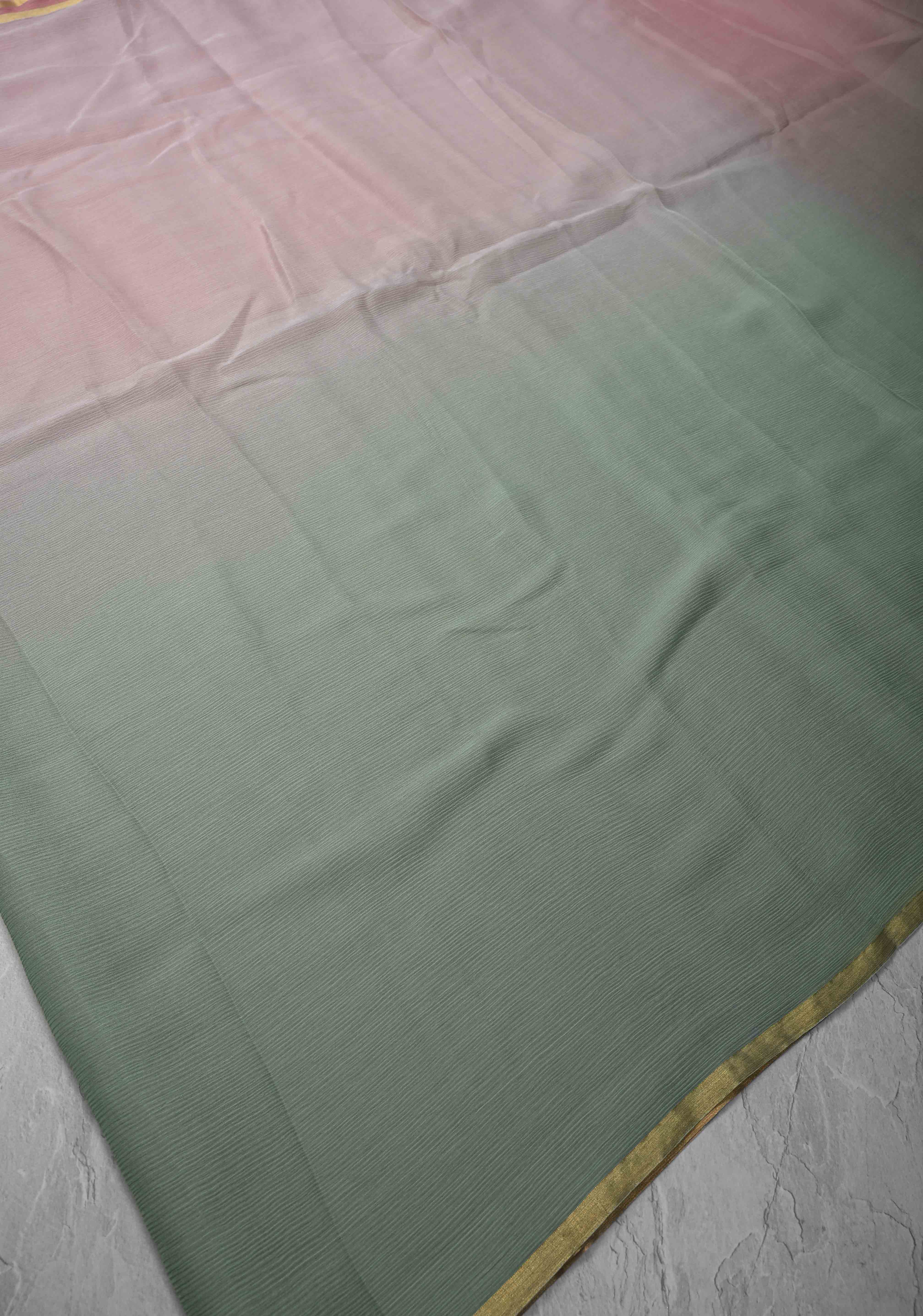 Bollywood style ombre pure chiffon Saree in Dusty Pastel Shades, No Blouse Piece | Shobitam