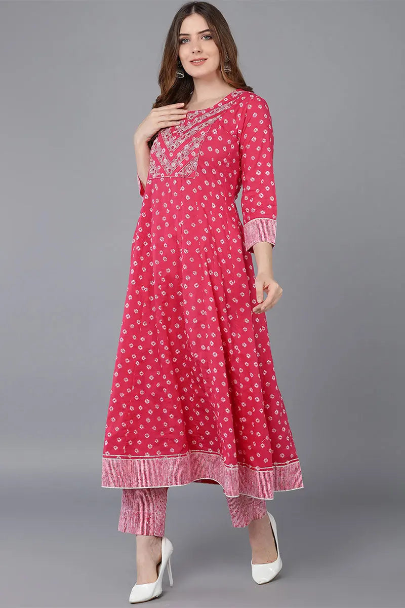 Pink Pure Cotton Anarkali Suit Set | SHOBITAM
