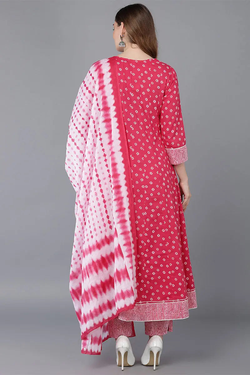 Pink Pure Cotton Anarkali Suit Set | SHOBITAM