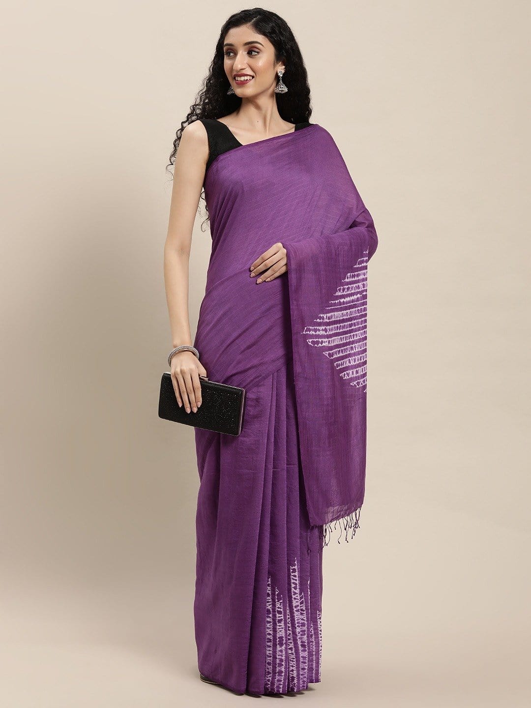 Purple Woven Shibori Silk Cotton Saree | SHOBITAM