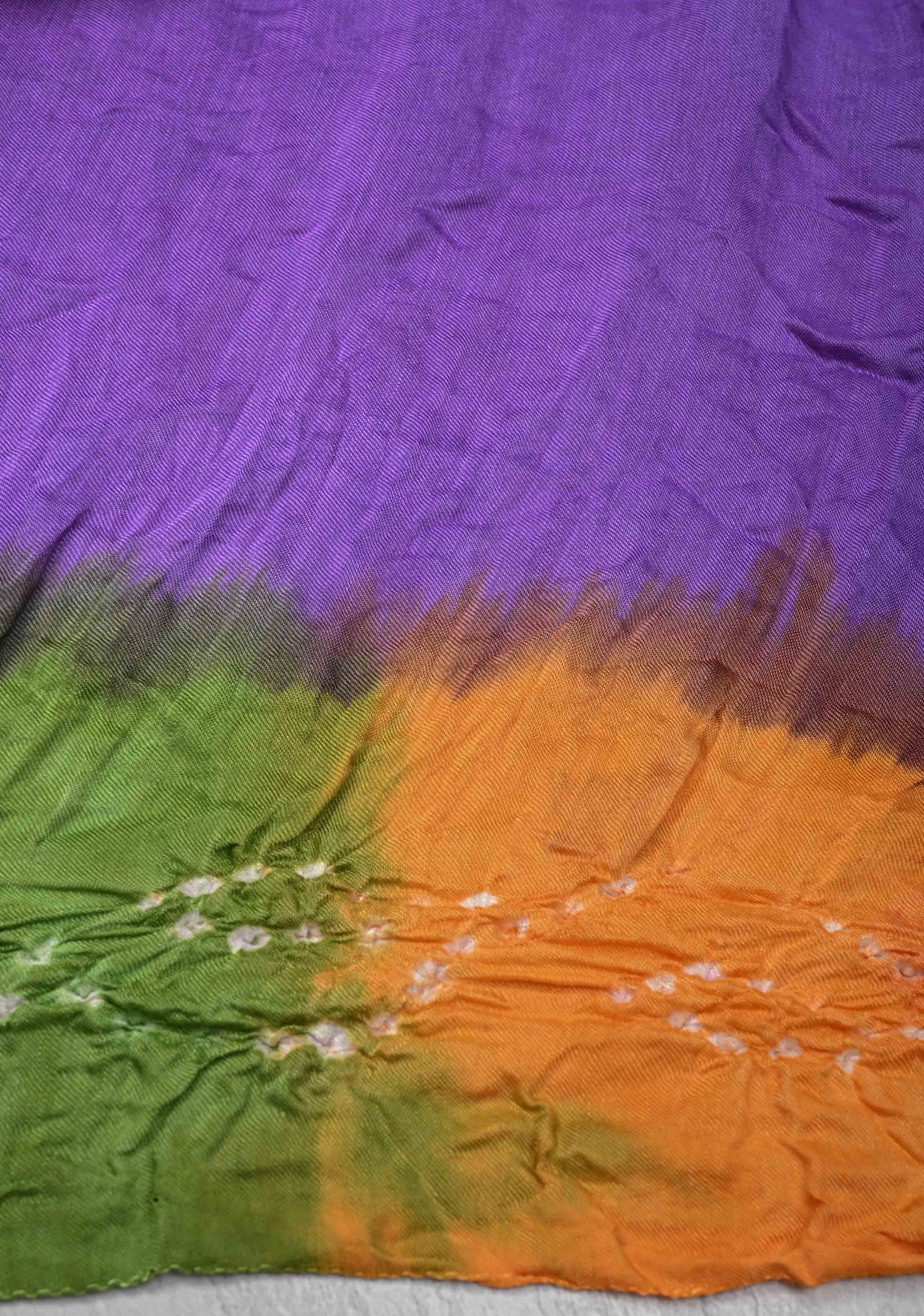 Purple Hand Shibori Mandala Dye and Bandhej Design on Modal Silk Saree with crushed Pallu | Shobitam