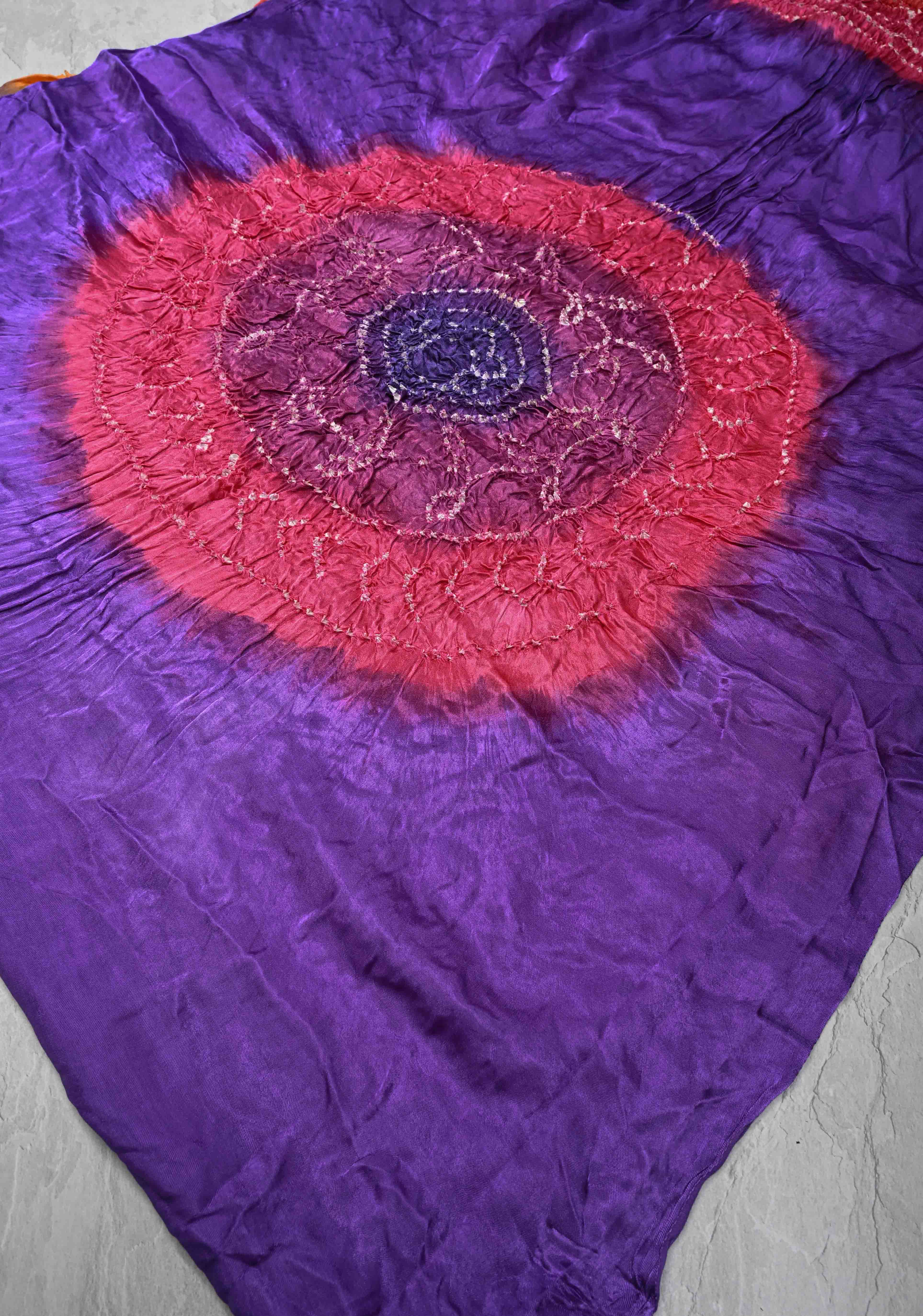 Purple Hand Shibori Mandala Dye and Bandhej Design on Modal Silk Saree with crushed Pallu | Shobitam