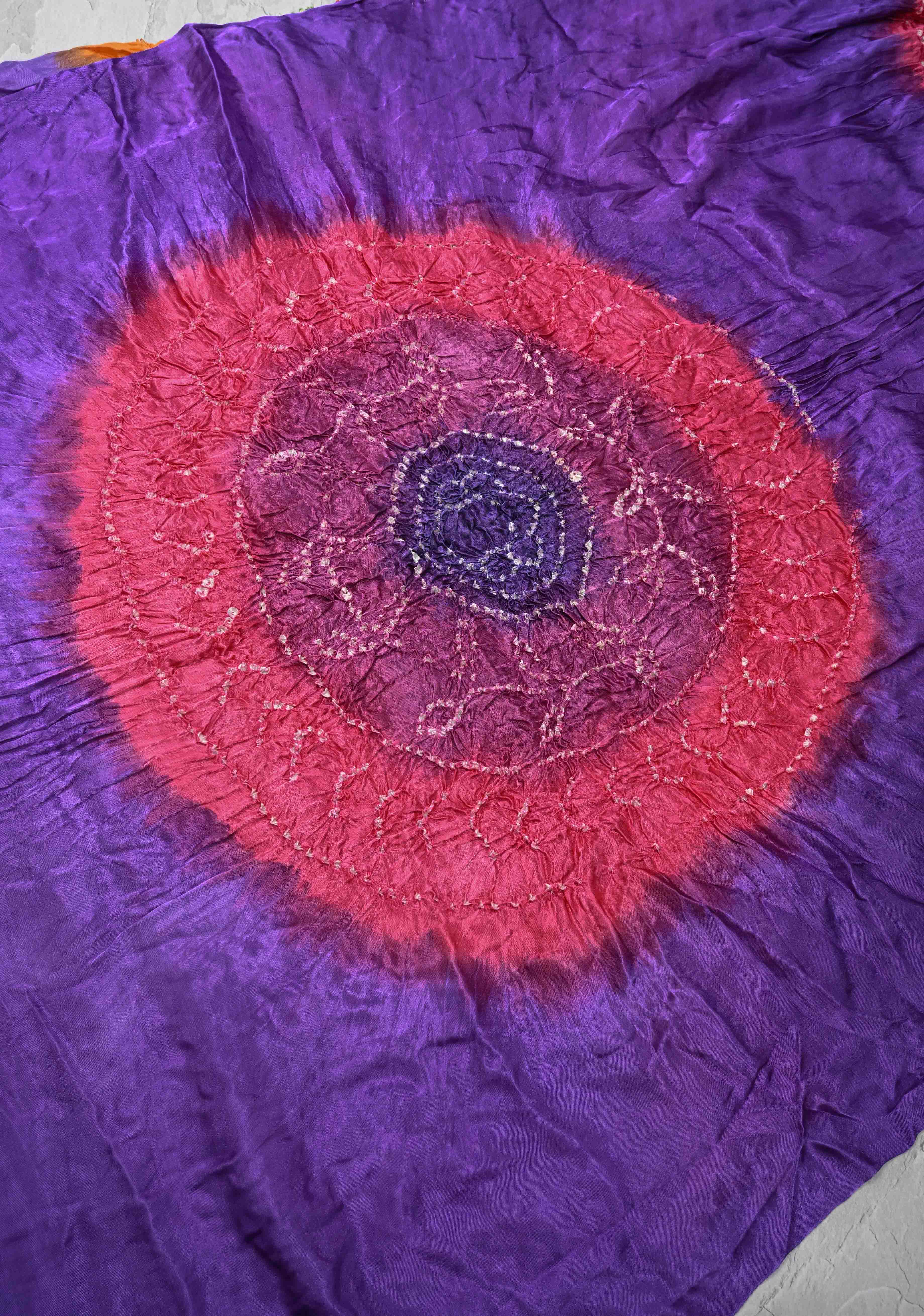 Purple Hand Shibori Mandala Dye and Bandhej Design on Modal Silk Saree with crushed Pallu | Shobitam