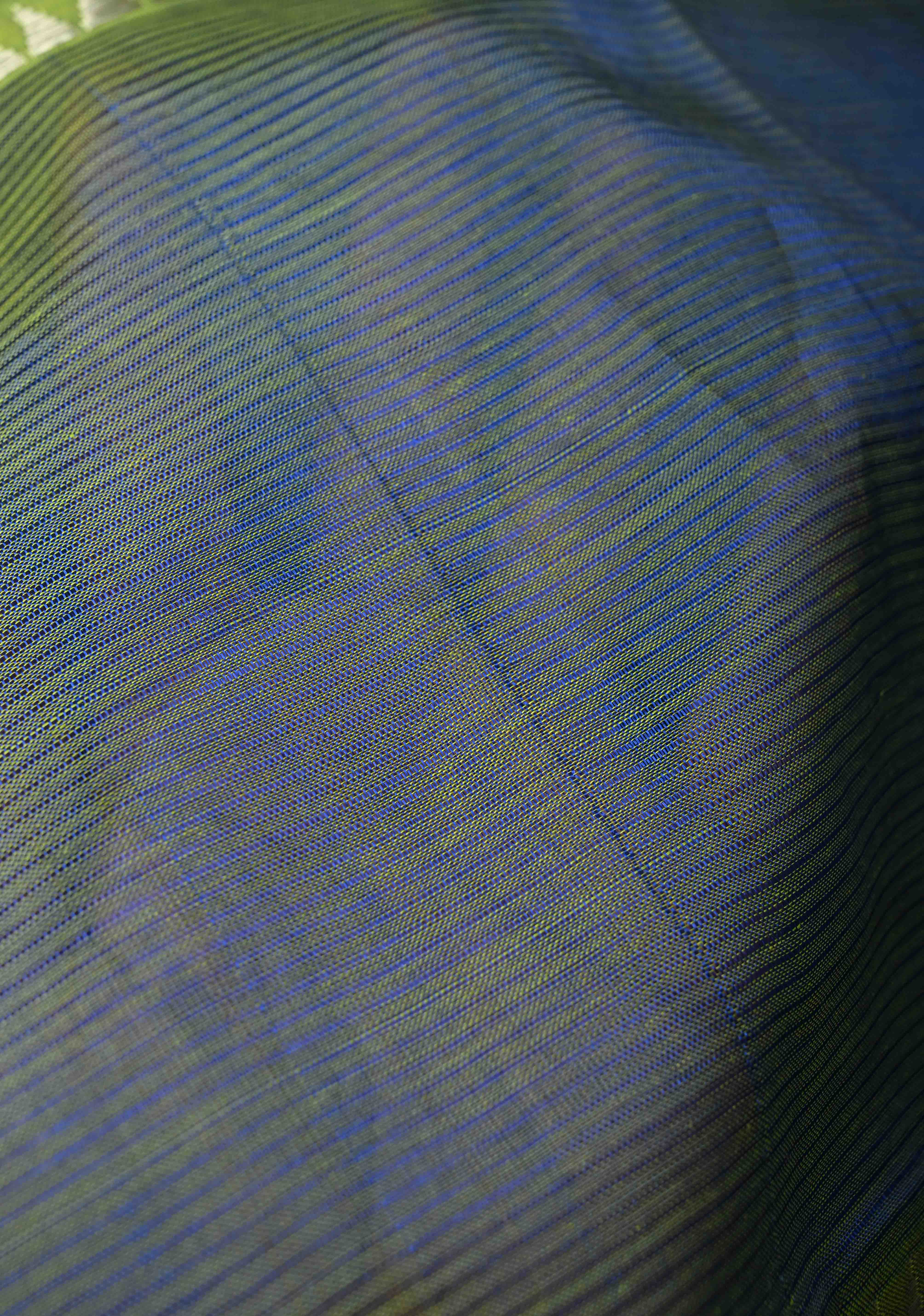 Blue-Green Dual Tone Handwoven Mangalagiri Silk Cotton Saree with Temple Wide Zari Border | Shobitam