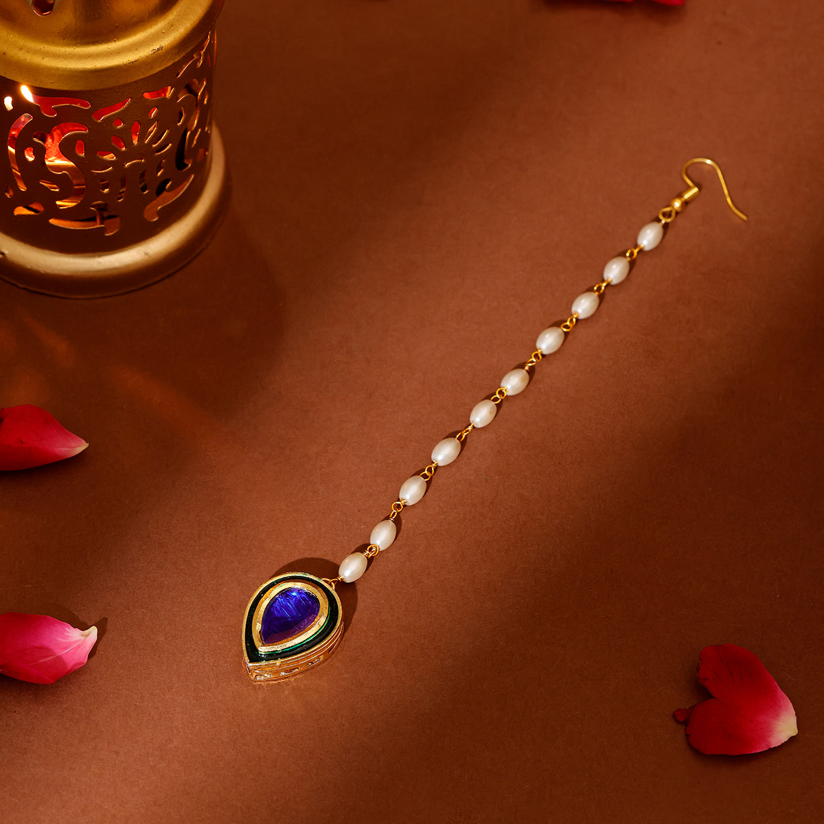 Blue and Green Meenakari Kundan Maang Tikka | Shobitam