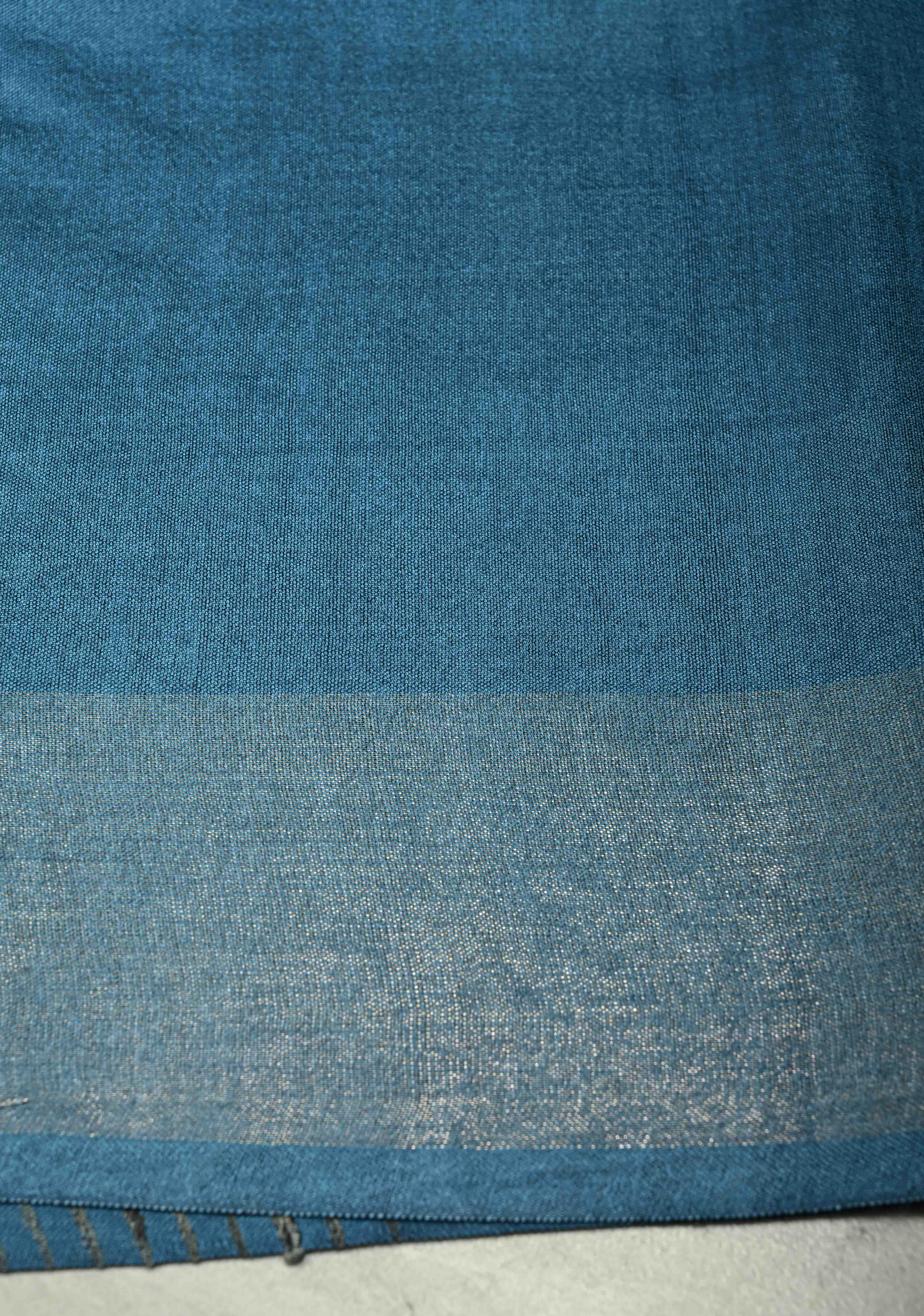 Slate Blue Handloom Tussar Silk Saree with Muted Zari Border and Panel Pallu | SILK MARK CERTIFIED | Shobitam