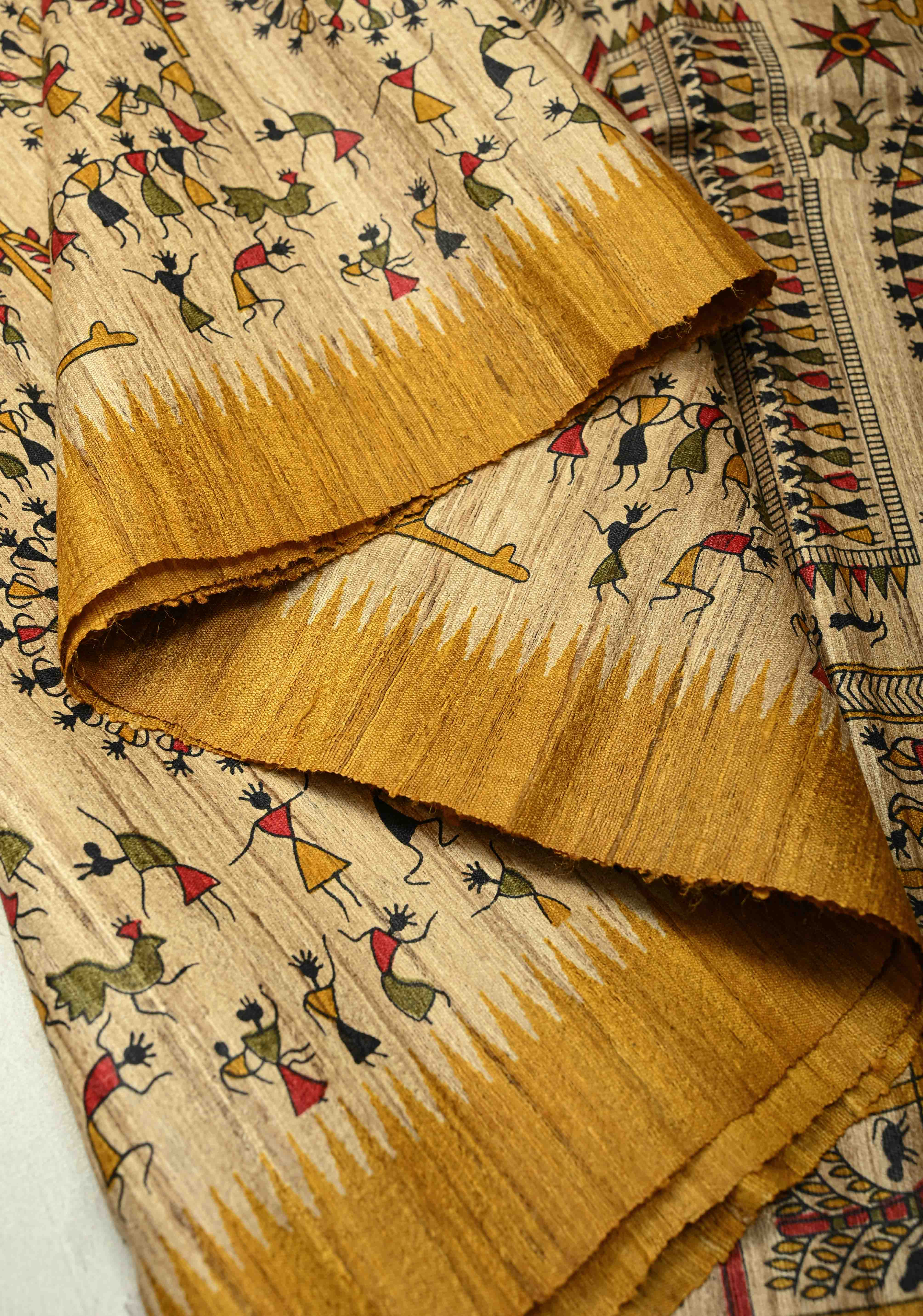 Natural Color Handloom Eri Silk PrintedKatiya Saree | SILK MARK CERTIFIED