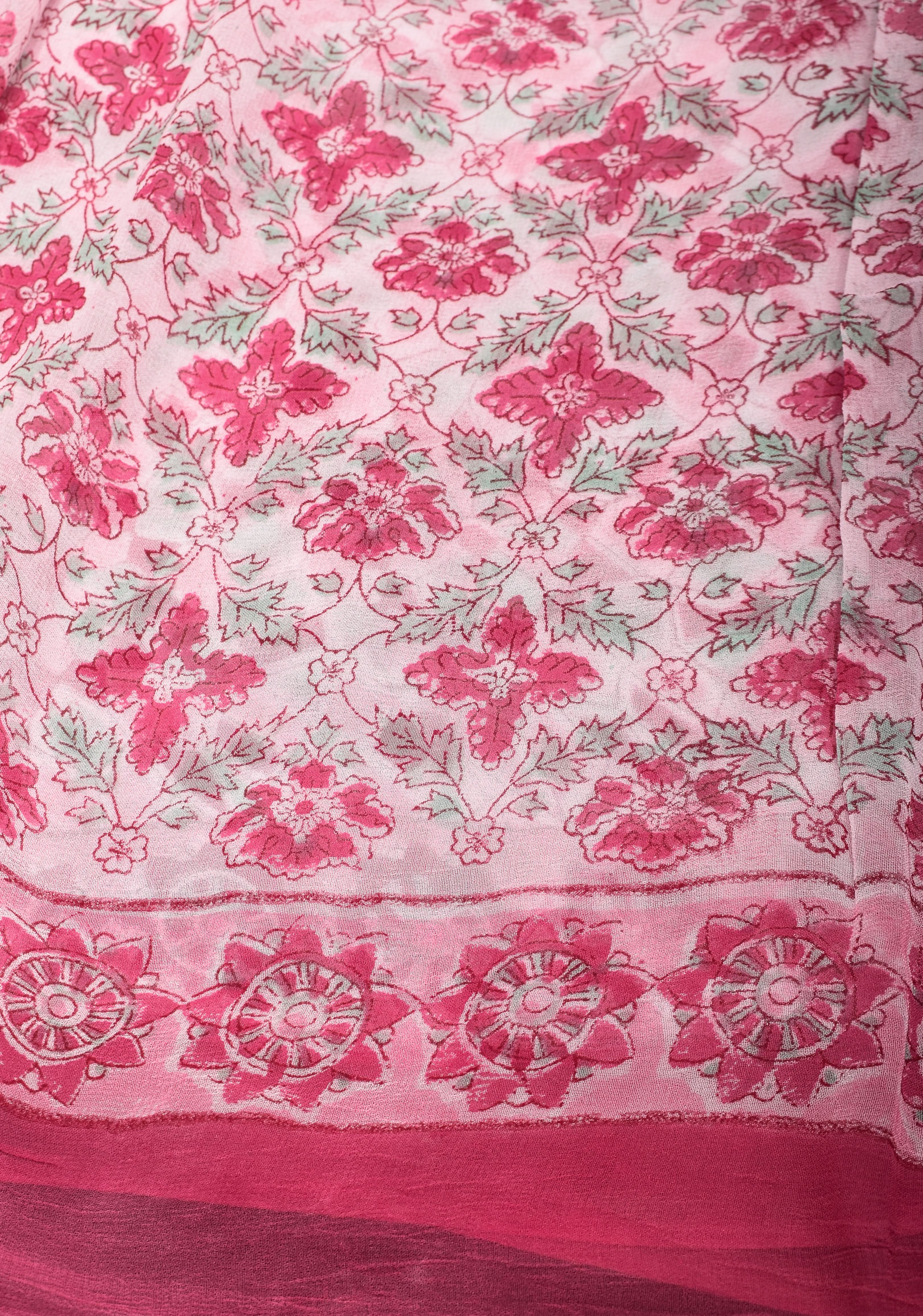 Pink Georgette Saree with Sanganeri Hand Block Print | Shobitam