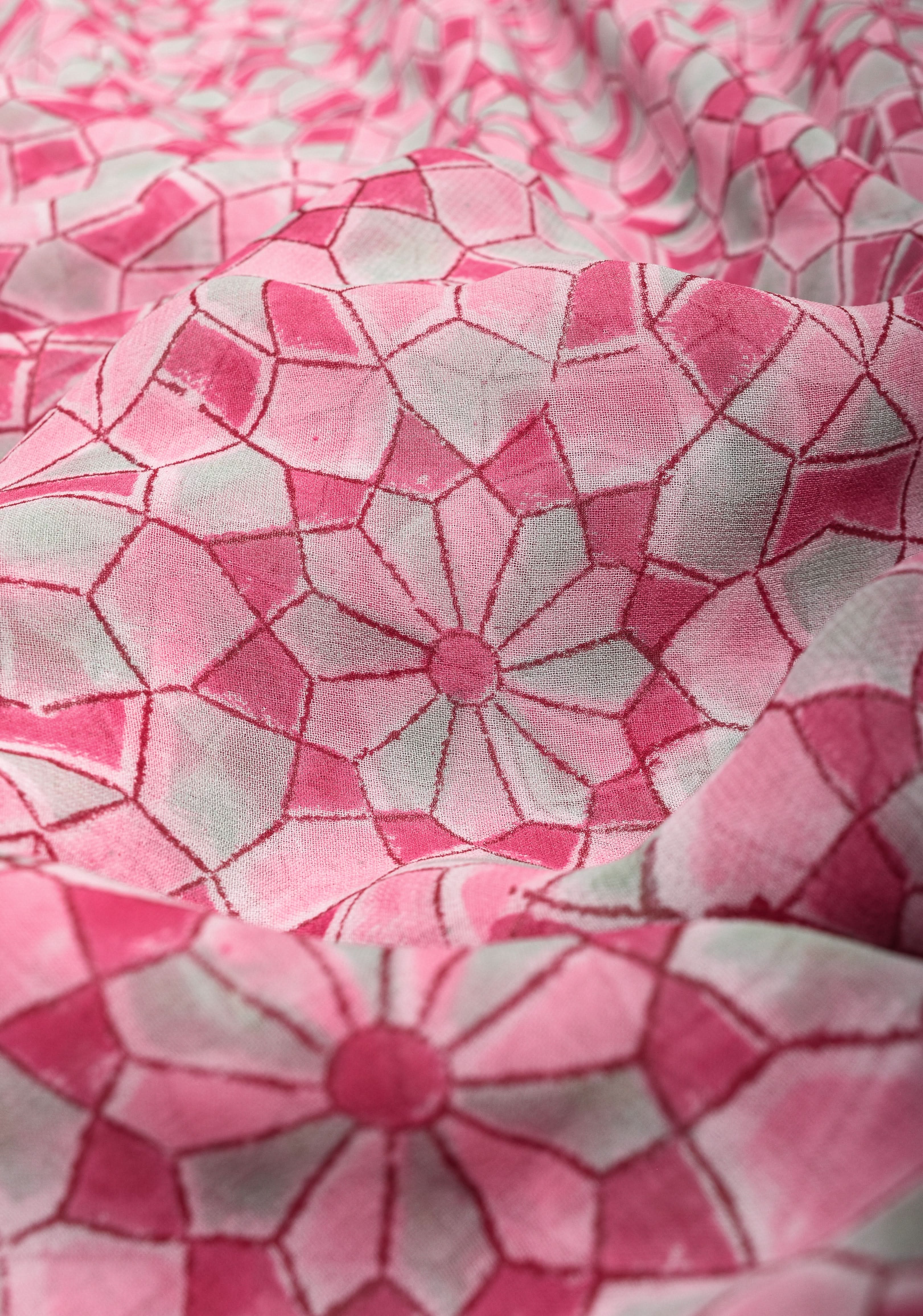 Pink Georgette Saree with Sanganeri Hand Block Print | Shobitam