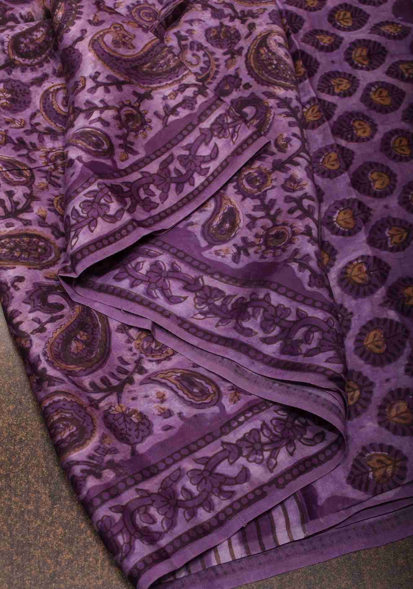 Dark Lilac Vanaspati Hand Block Print on Modal Silk Saree Ready To Wear Saree