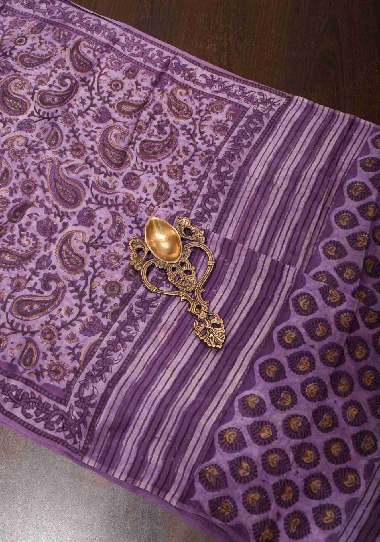 Dark Lilac Vanaspati Hand Block Print on Modal Silk Saree Ready To Wear Saree