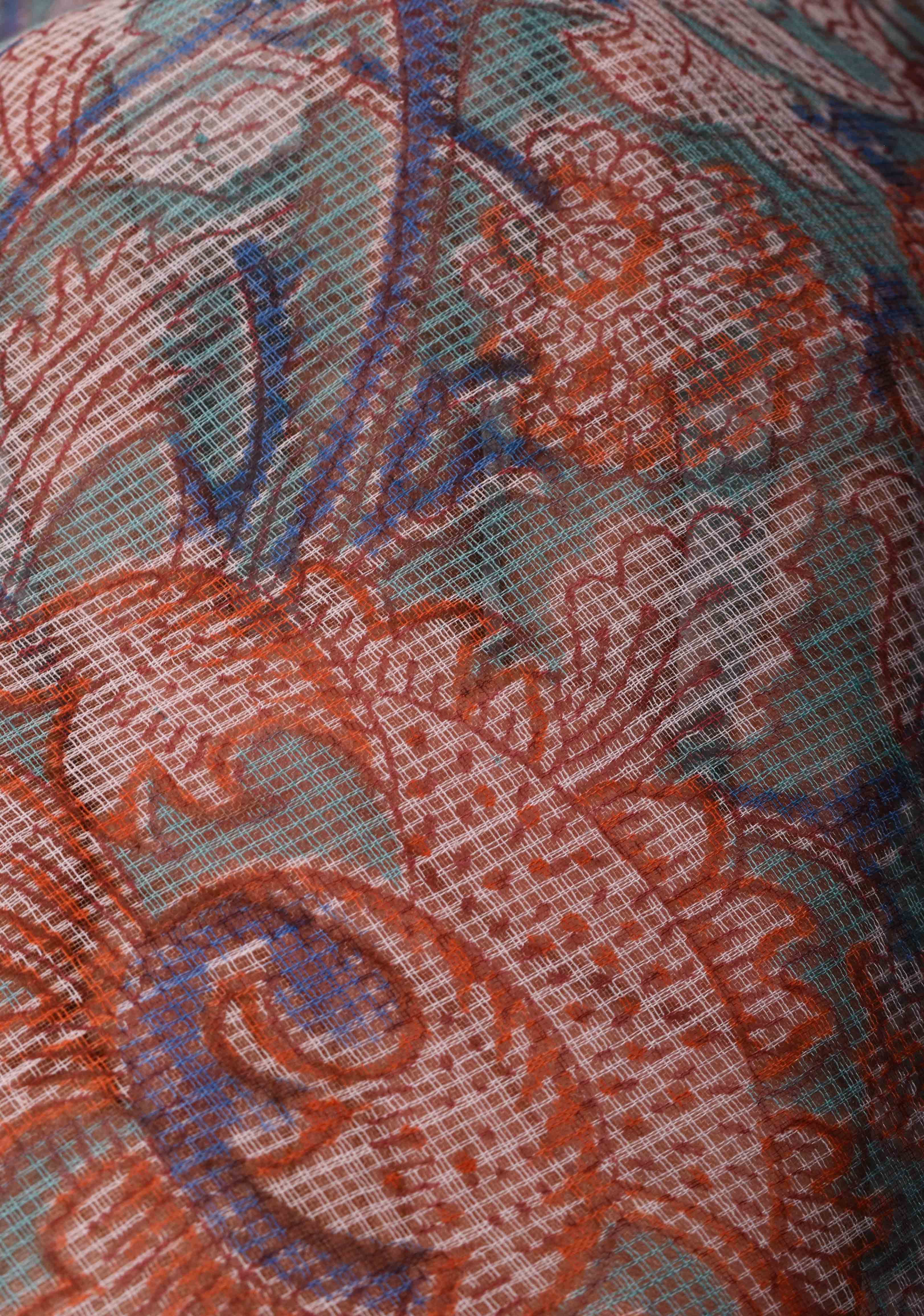 Blue Kota Doria Cotton Saree with Sanganeri Hand Block Print | Shobitam