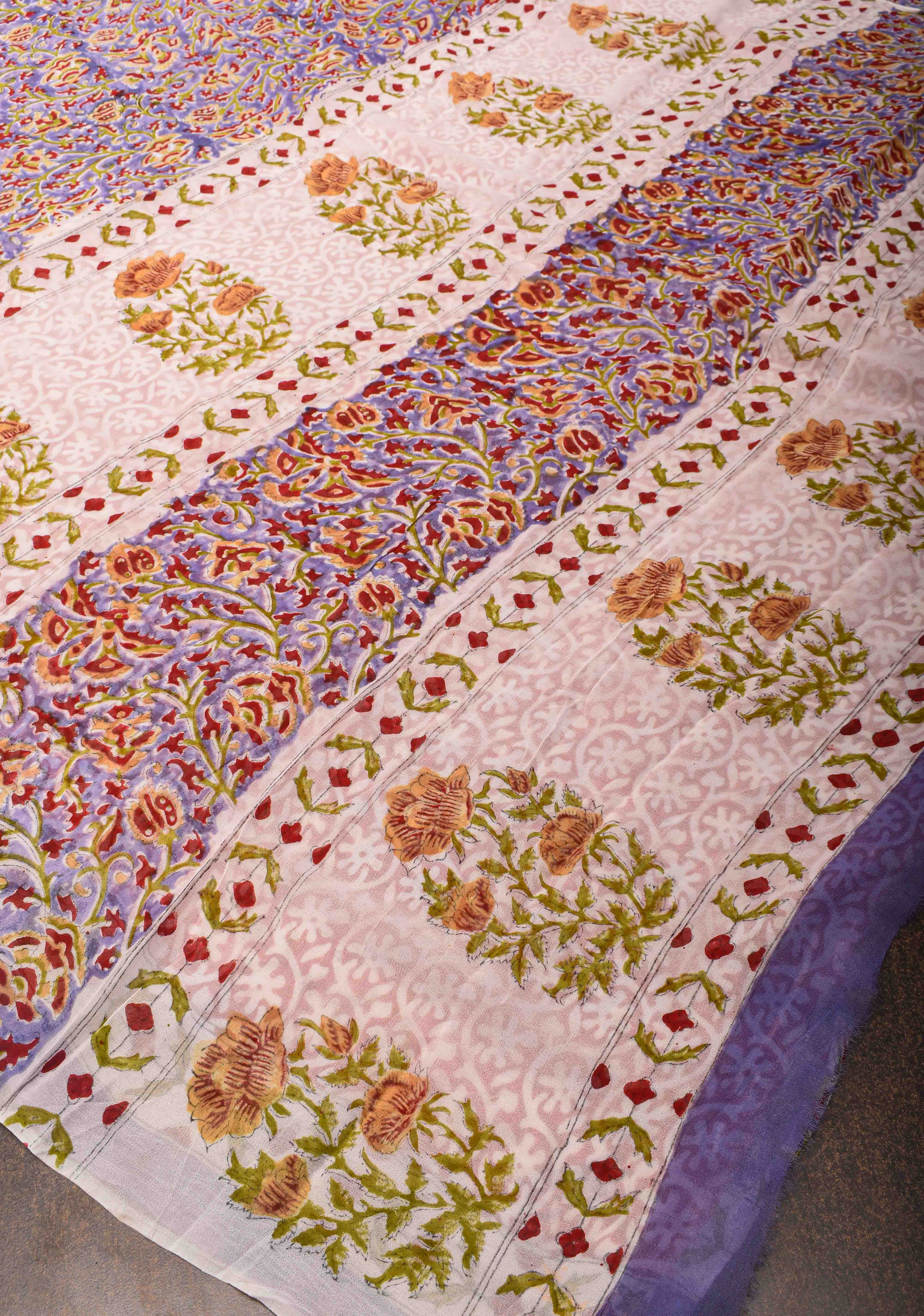 Lilac Georgette Saree with Sanganeri Hand Block Print
