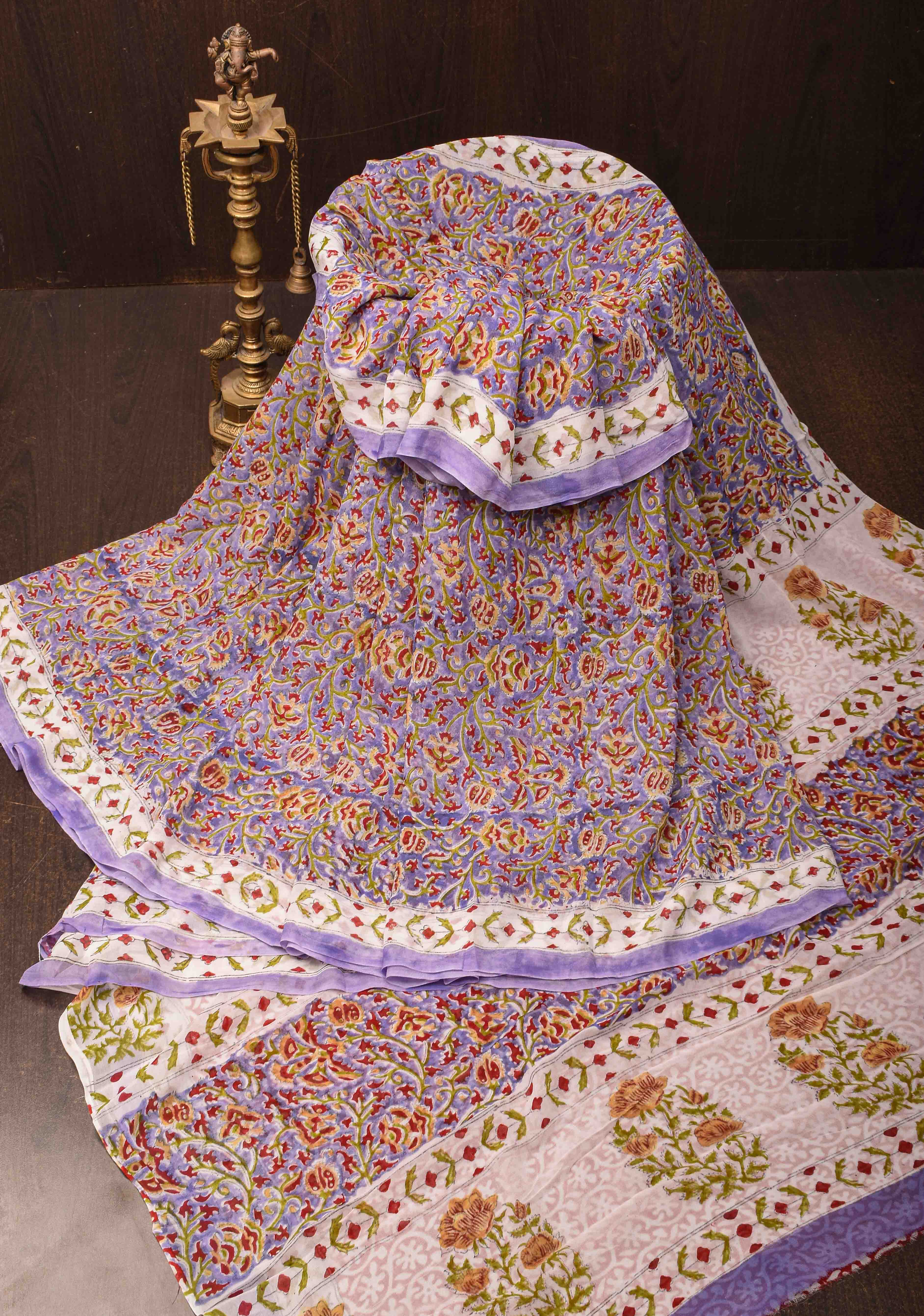 Lilac Georgette Saree with Sanganeri Hand Block Print