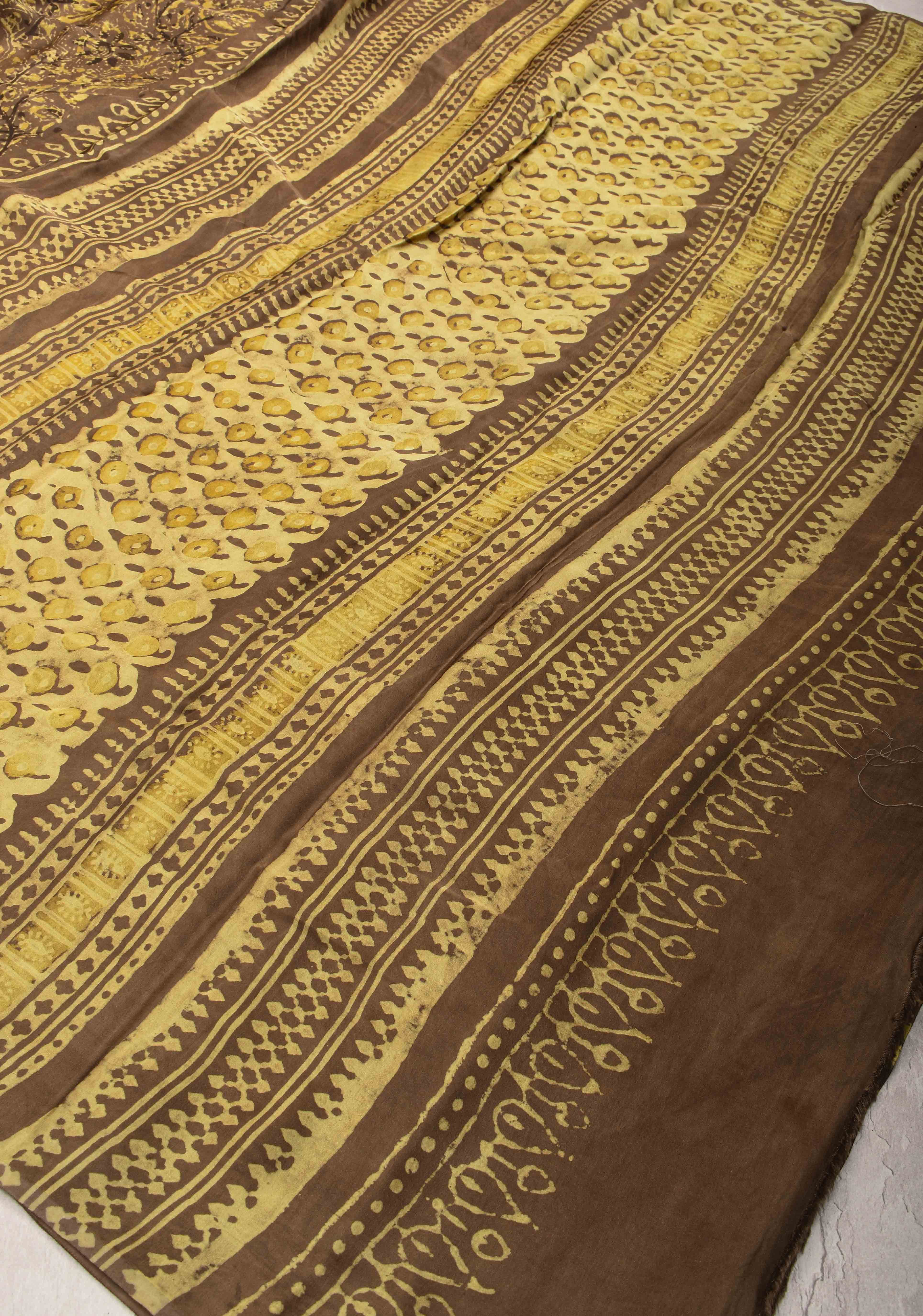 Ochre Vanaspati Hand Block Print on Modal Silk Saree | Shobitam
