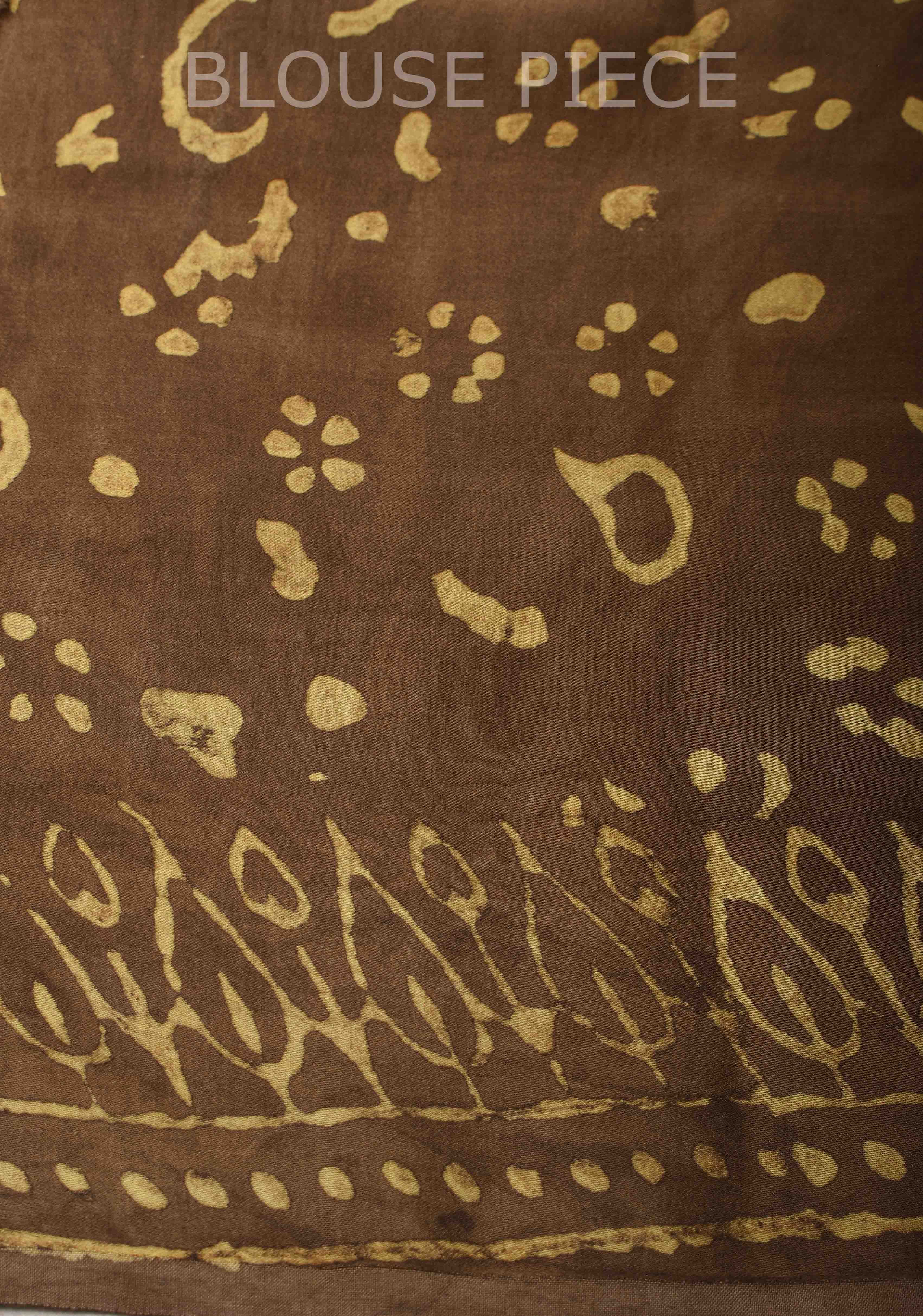 Ochre Vanaspati Hand Block Print on Modal Silk Saree | Shobitam