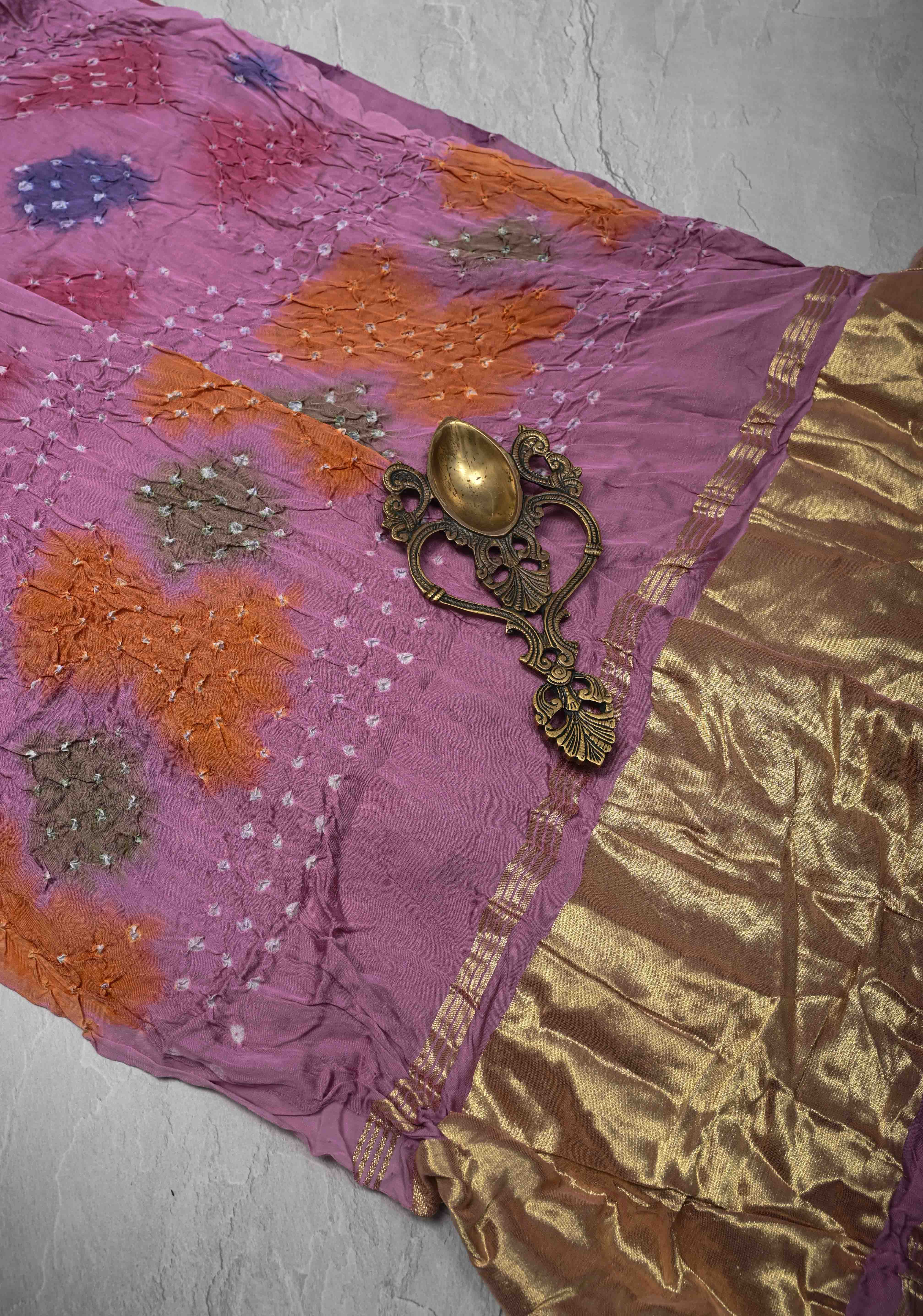 Pink Hand Dye with bandhni design on Modal Silk Saree with crushed Pallu | Shobitam