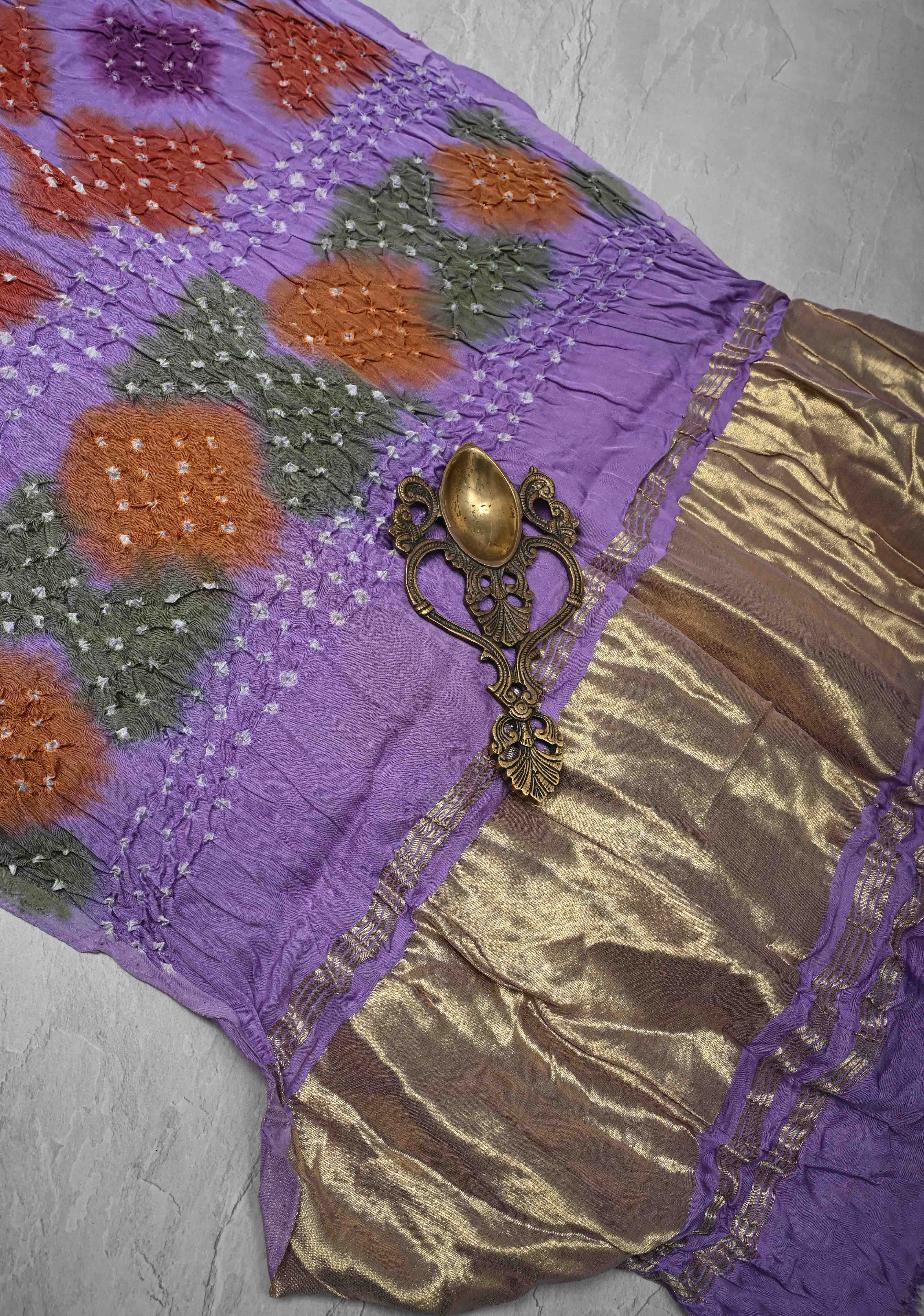 Periwinkle Purple Hand Shibori mandala Dye and bandhej design on Modal Silk Saree with crushed Pallu | Shobitam
