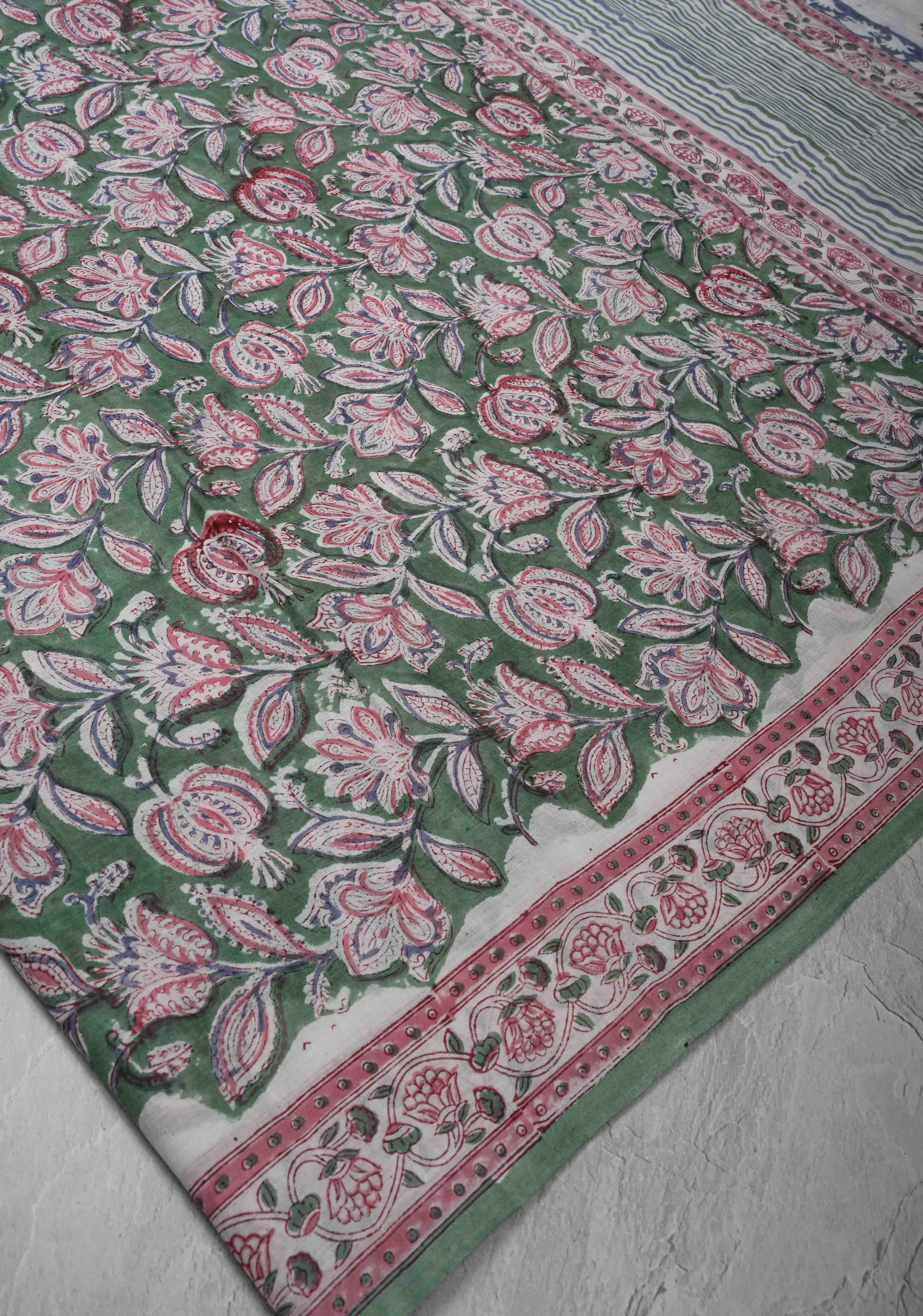 Green Chanderi Cotton Silk Saree with Sanganeri Floral Hand Block Print | Shobitam