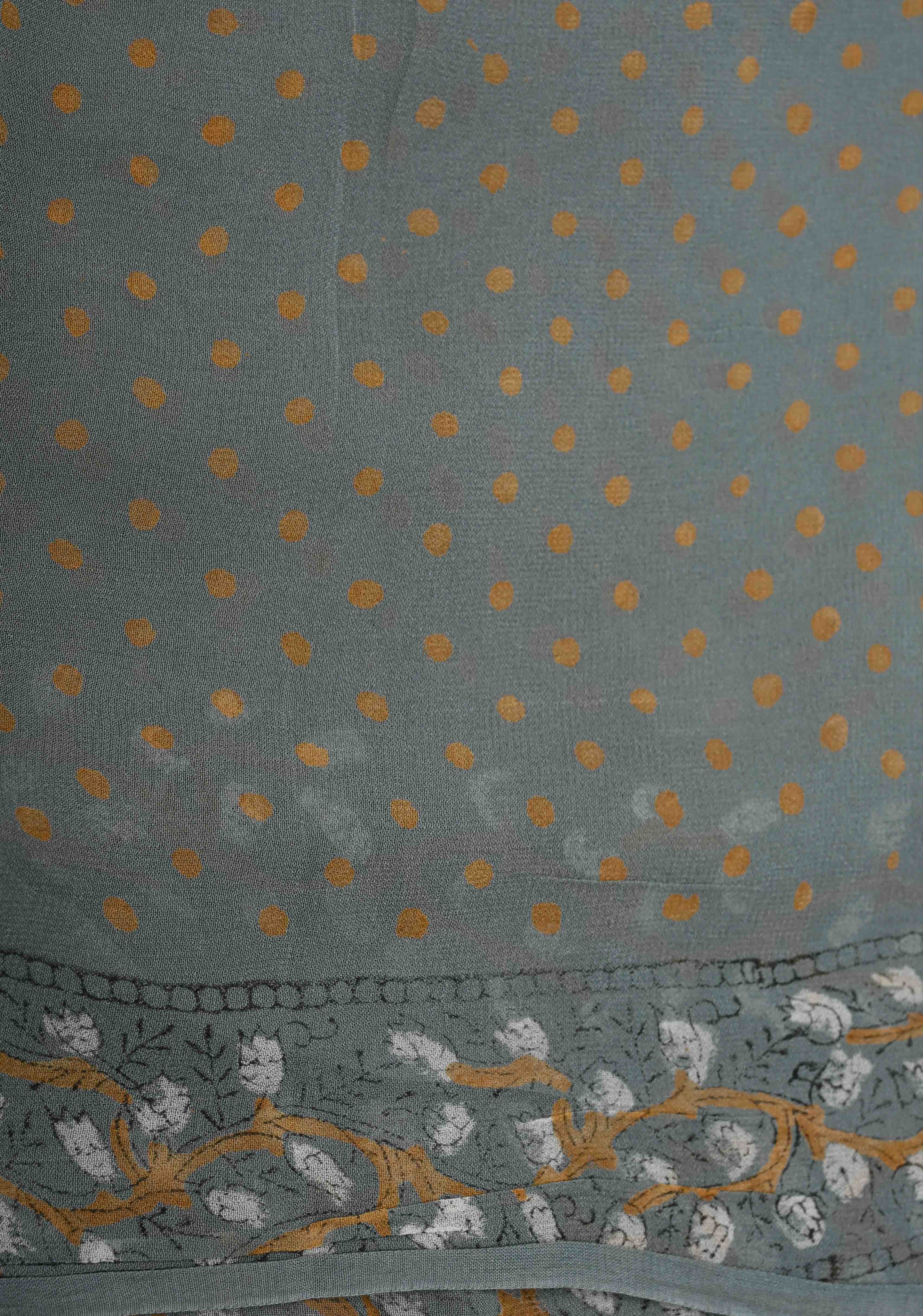 Gray Georgette Saree with Sanganeri Hand Block Print | Shobitam