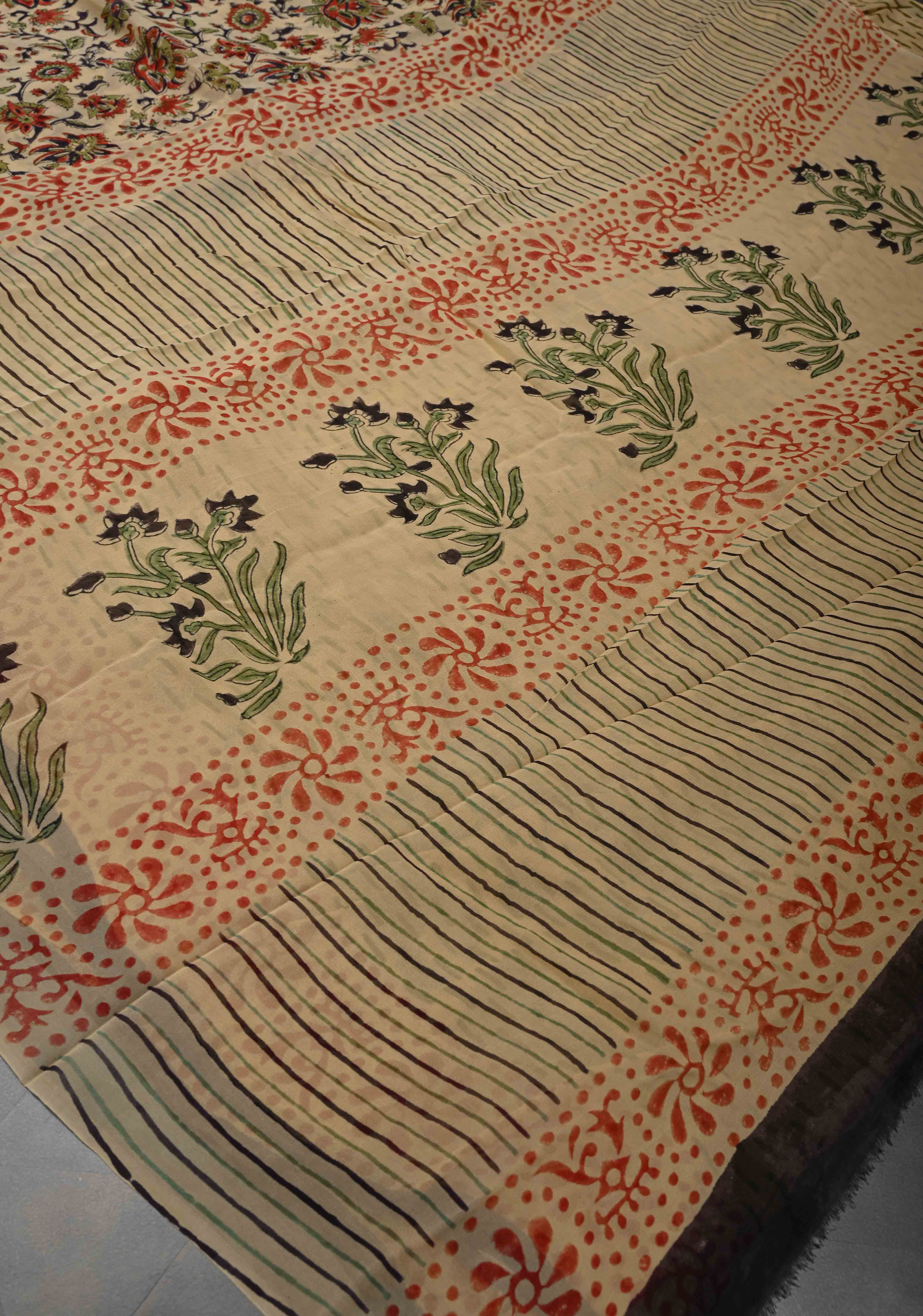 Beige Georgette Saree with Sanganeri Hand Block Print | Shobitam