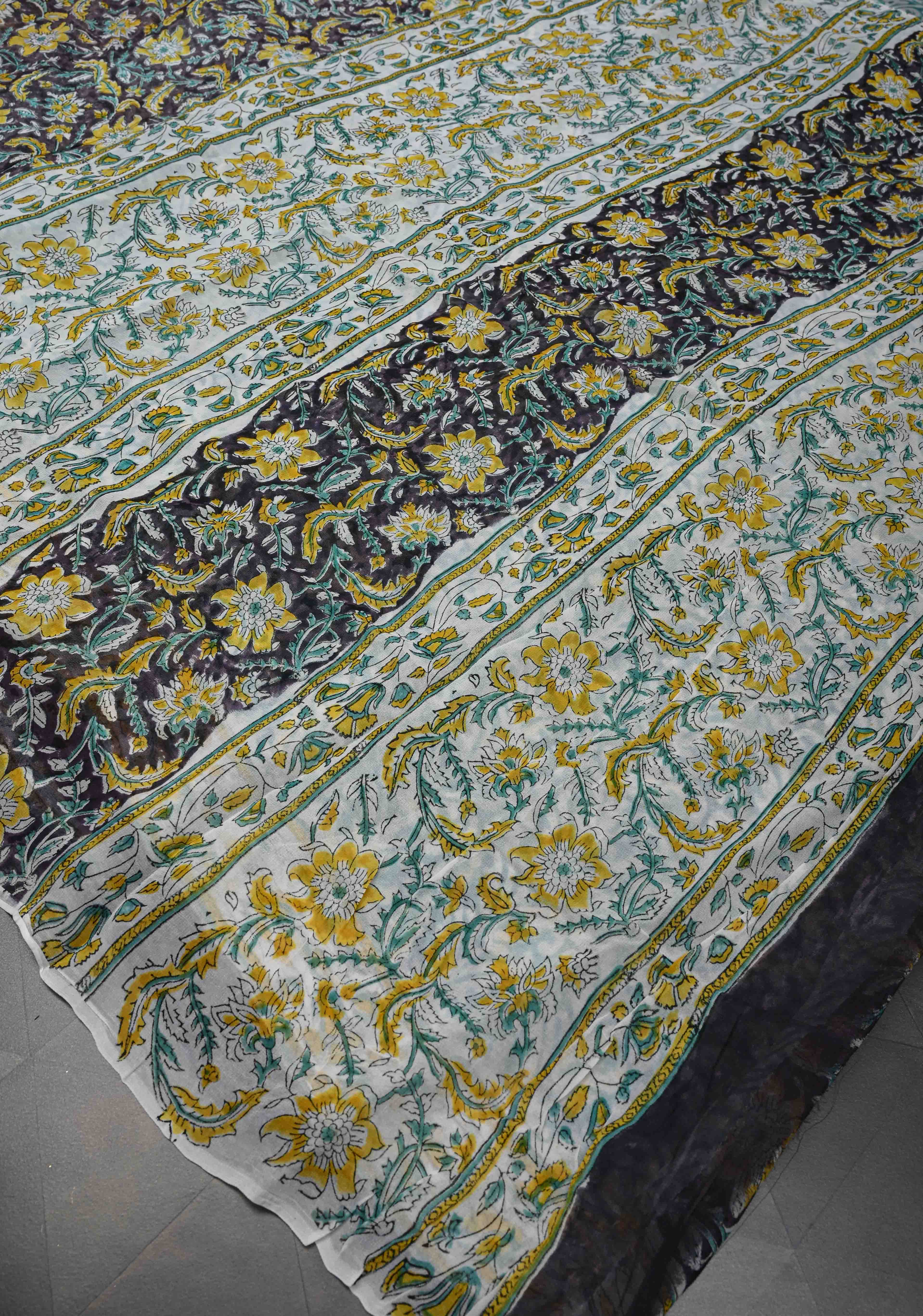 Dark Purple Georgette Saree with Sanganeri Hand Block Print | Shobitam
