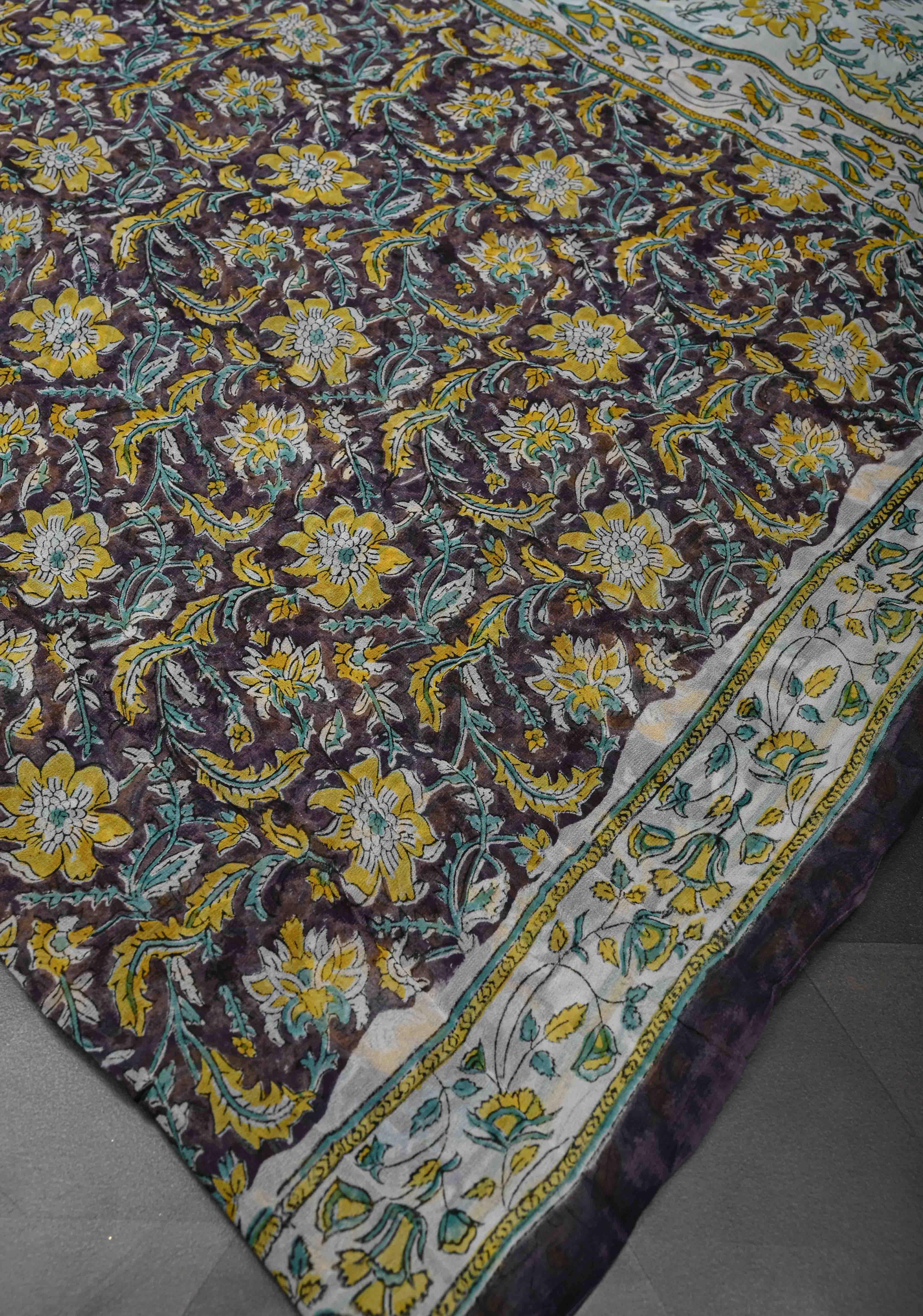 Dark Purple Georgette Saree with Sanganeri Hand Block Print | Shobitam