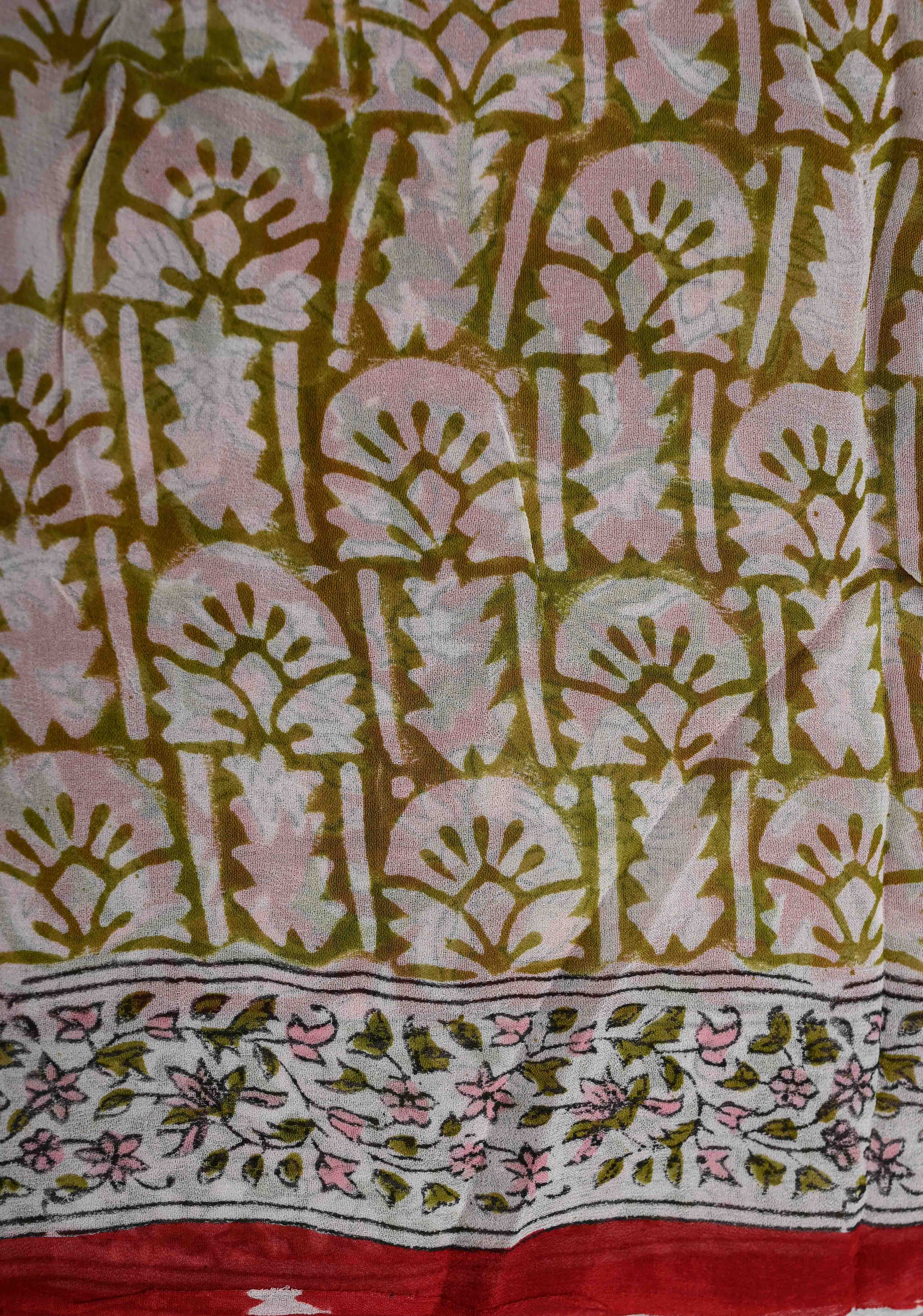 Red Georgette Saree with Sanganeri Hand Block Print | Shobitam