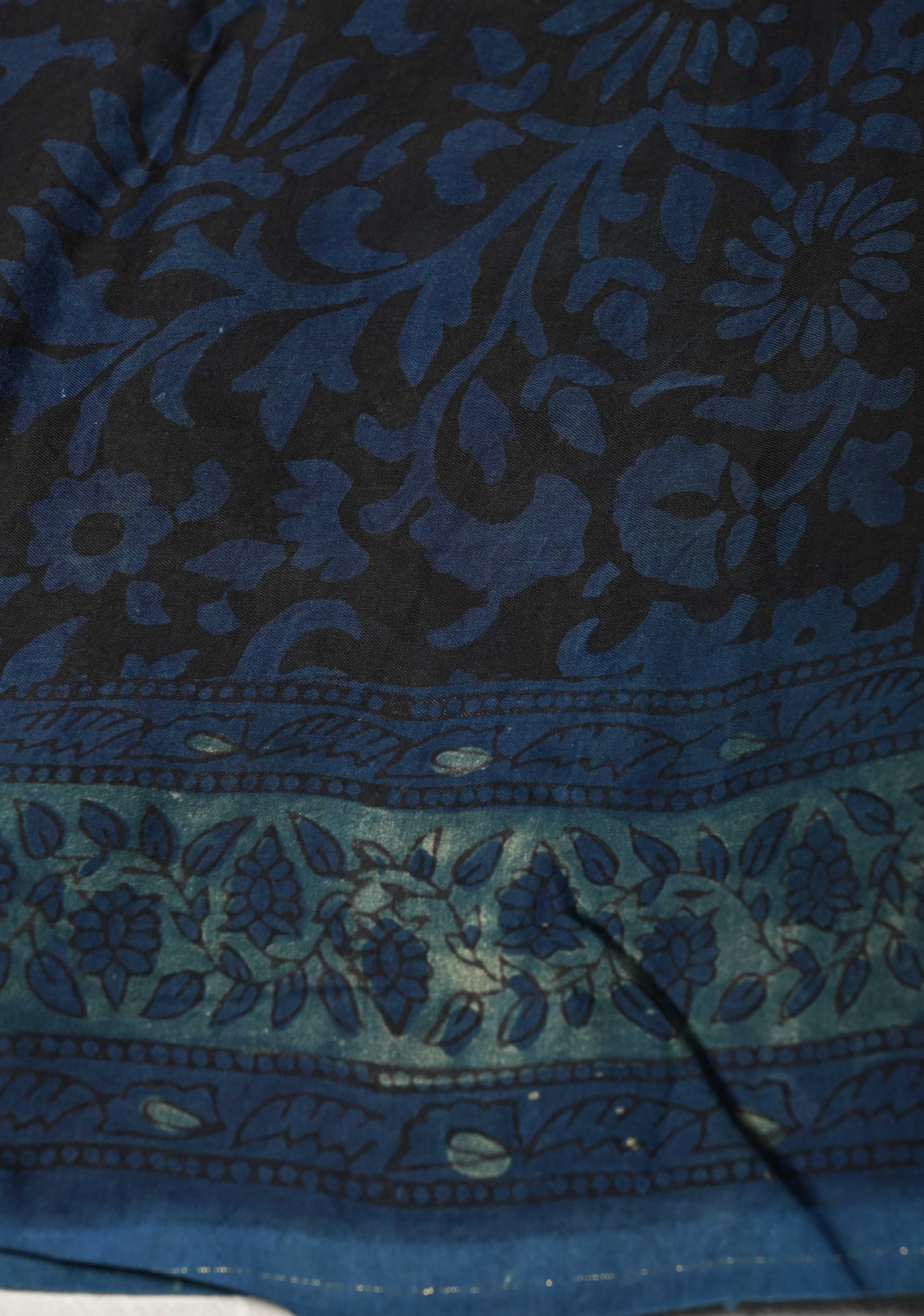 Carolina Blue Vanaspati Hand Block Print on Modal Silk Saree | Shobitam