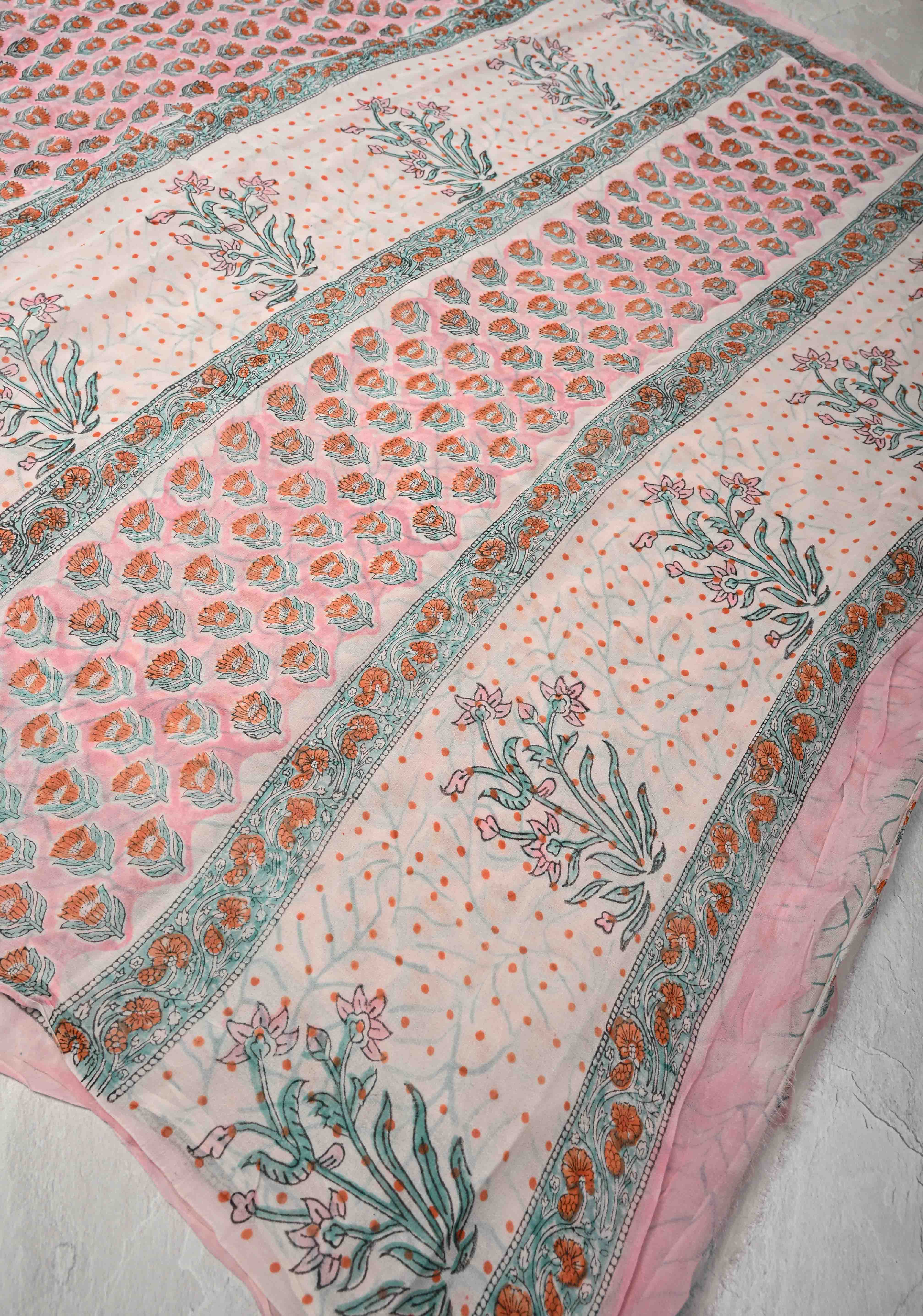 Baby Pink Georgette Saree with Sanganeri Hand Block Print | Shobitam