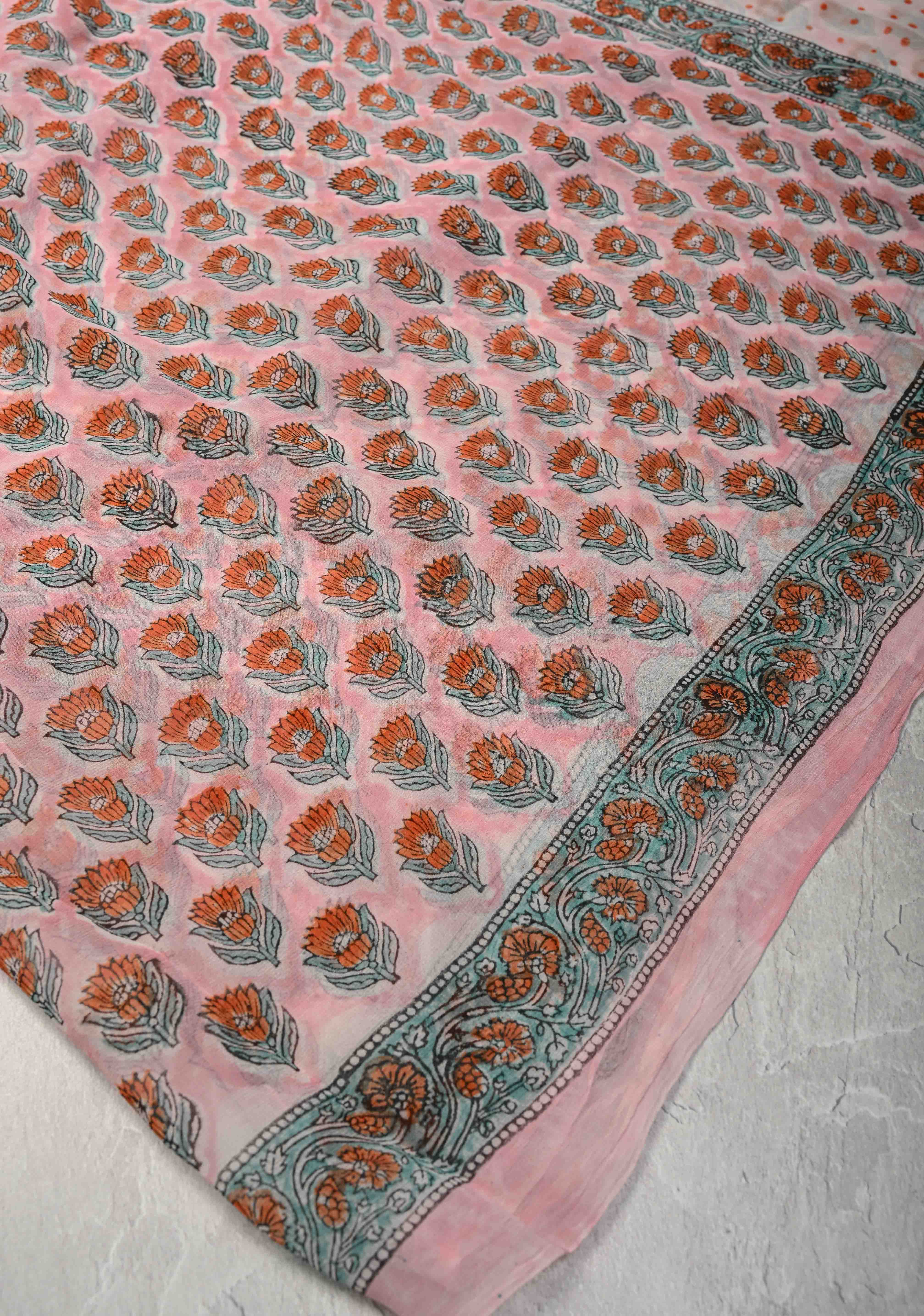 Baby Pink Georgette Saree with Sanganeri Hand Block Print | Shobitam