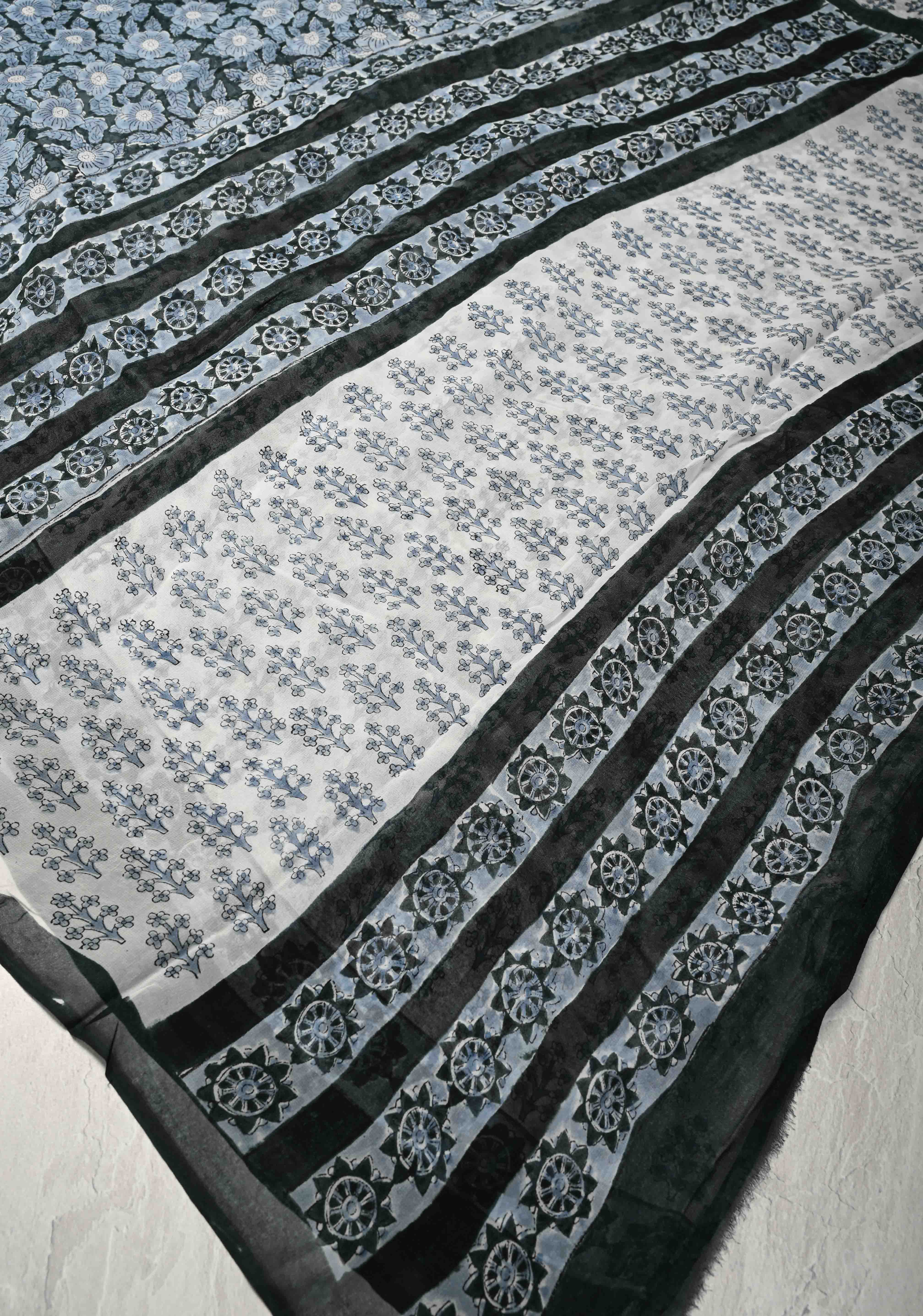 Green Georgette Saree with Sanganeri Hand Block Print | SHOBITAM