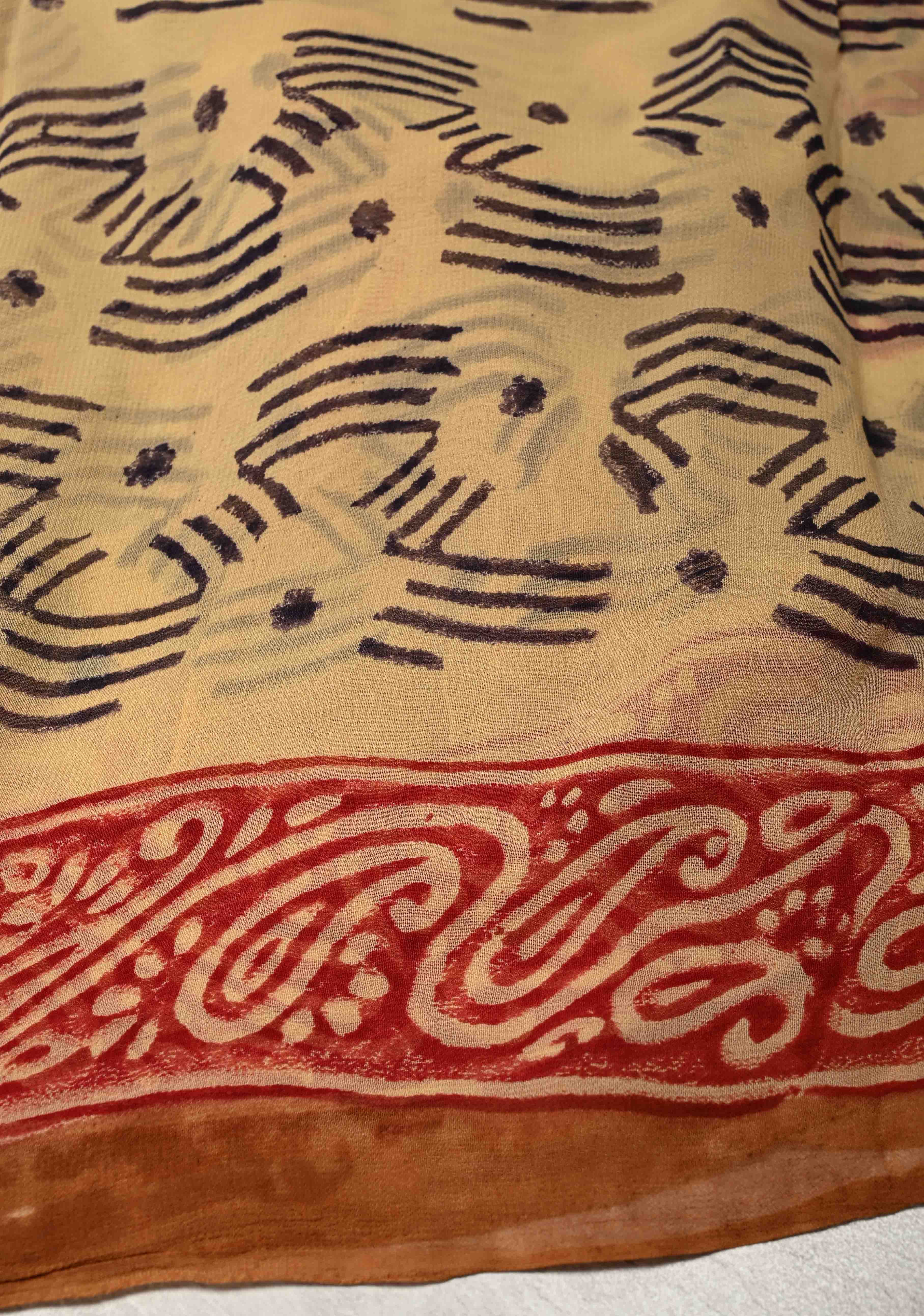Dark Beige Georgette Saree with Sanganeri Hand Block Print | Shobitam