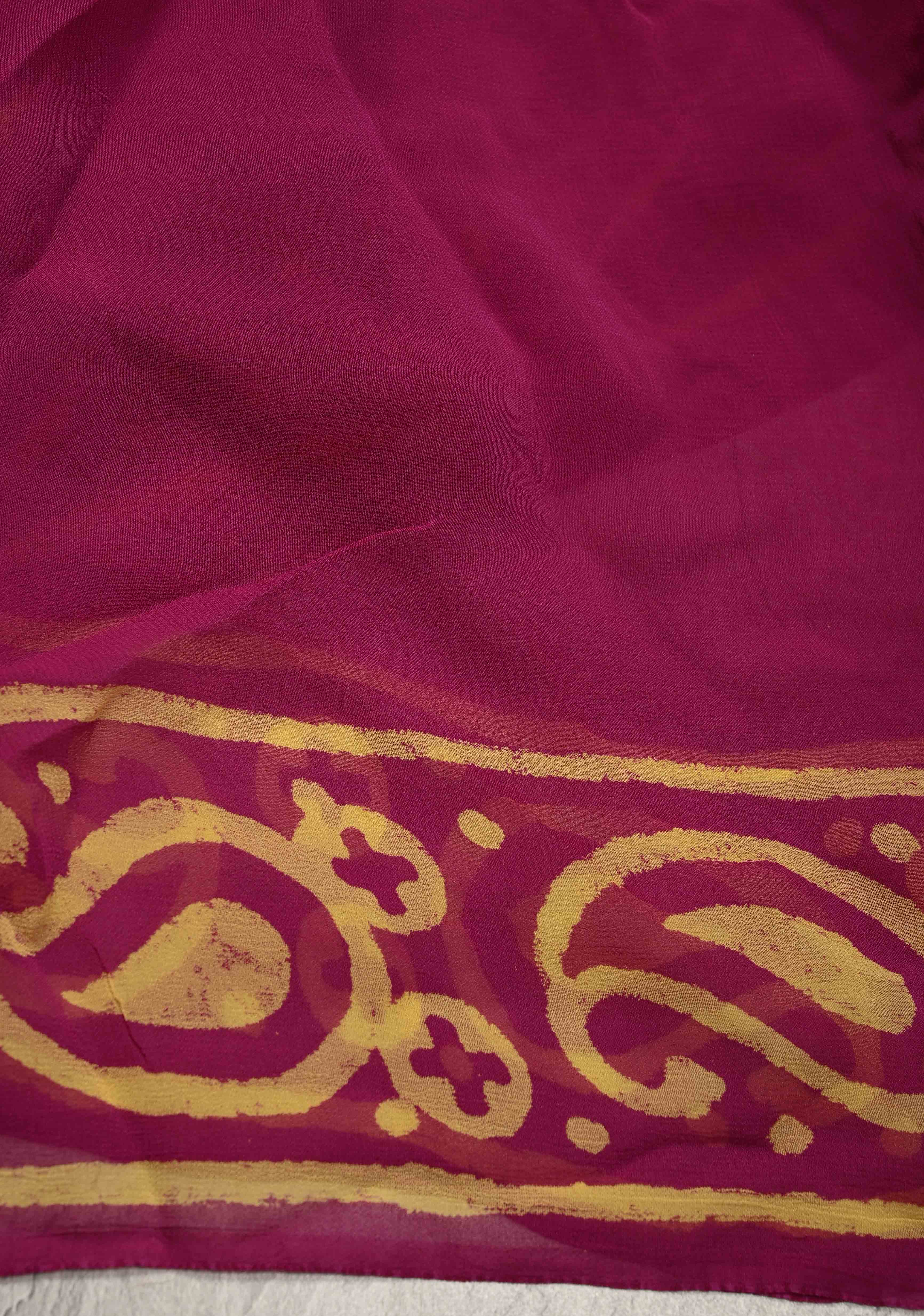 Magenta Georgette Saree with Sanganeri Hand Block Print | Shobitam