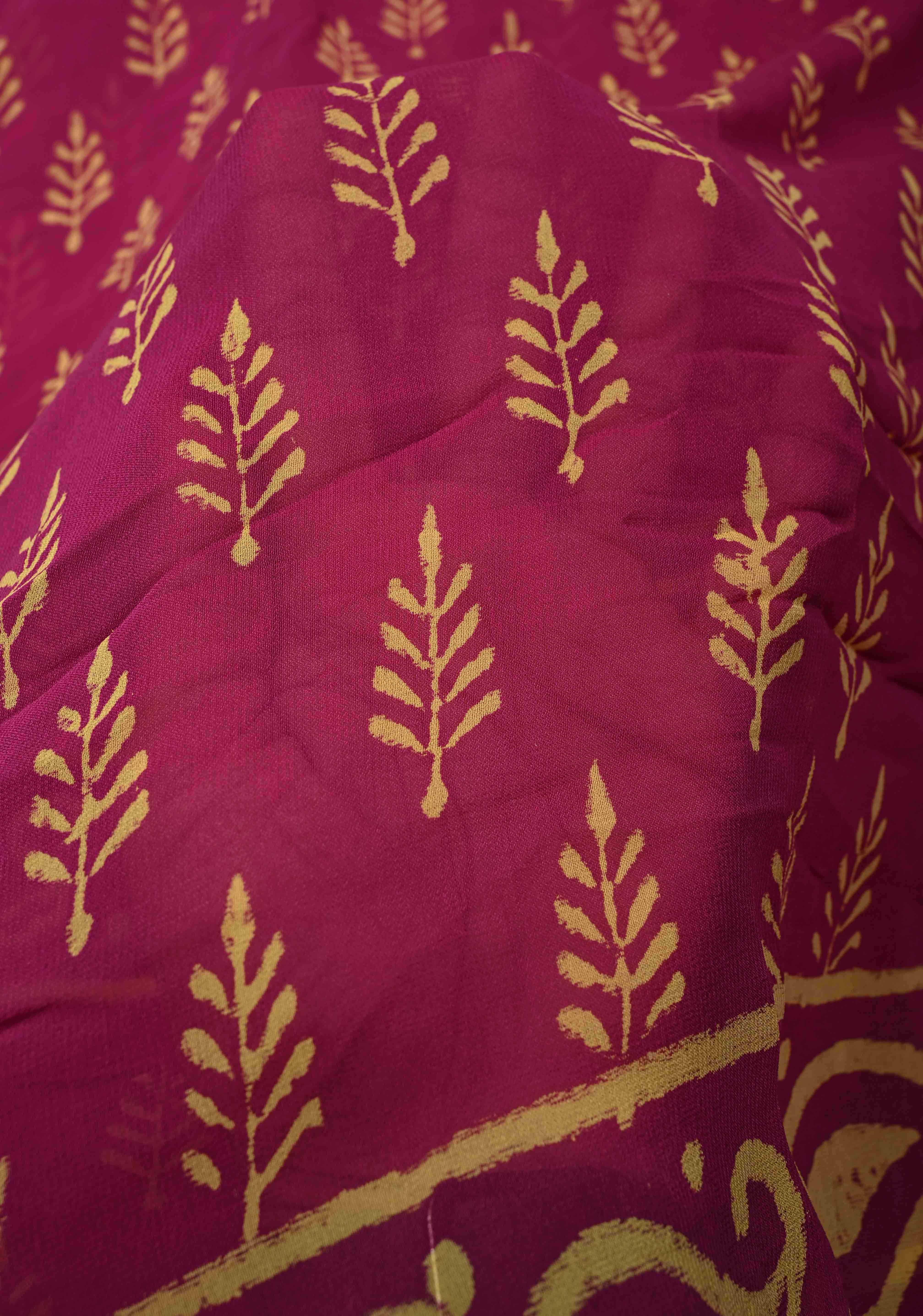 Magenta Georgette Saree with Sanganeri Hand Block Print | Shobitam