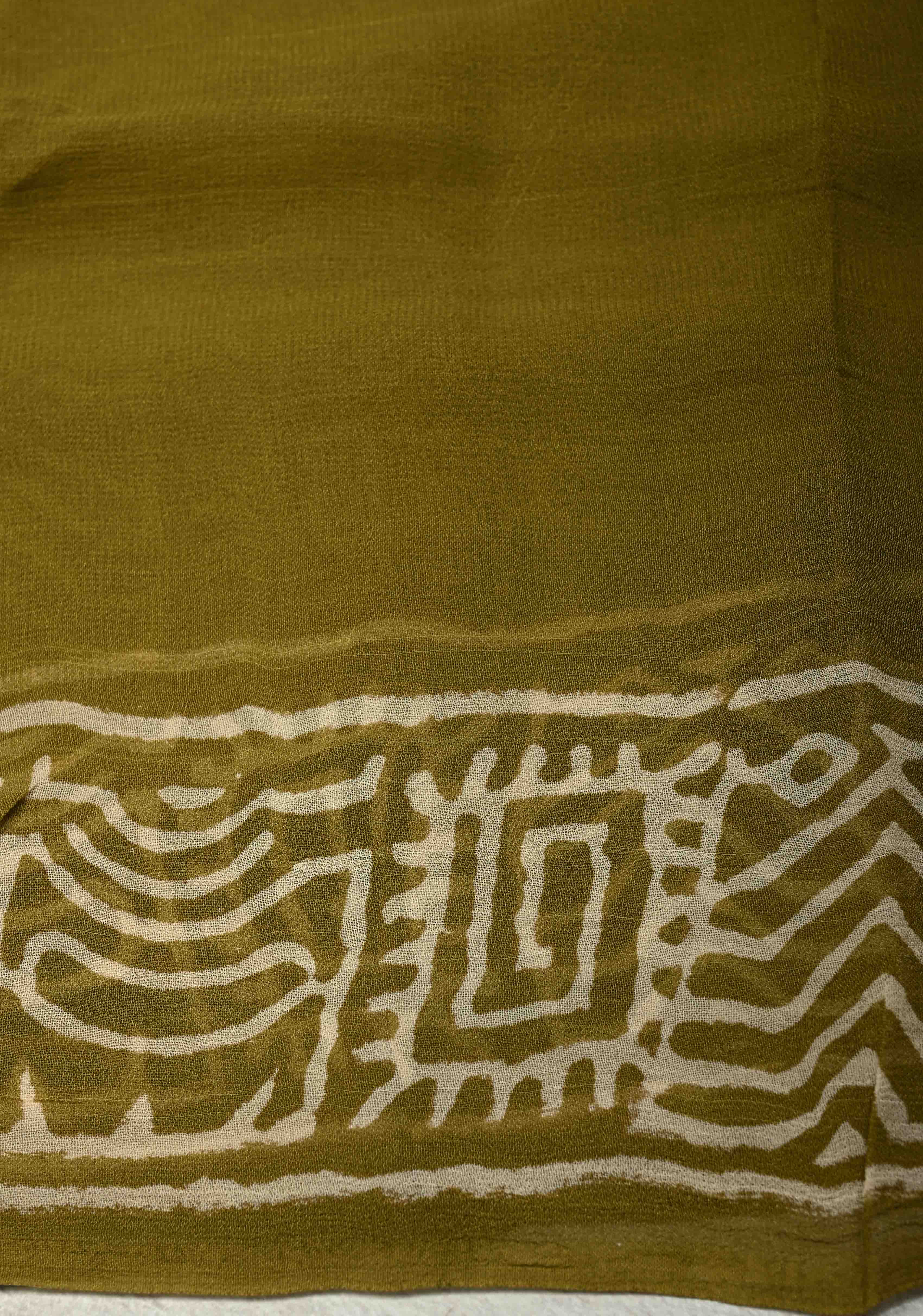 Ollive Green Georgette Saree with Sanganeri Hand Block Print | Shobitam