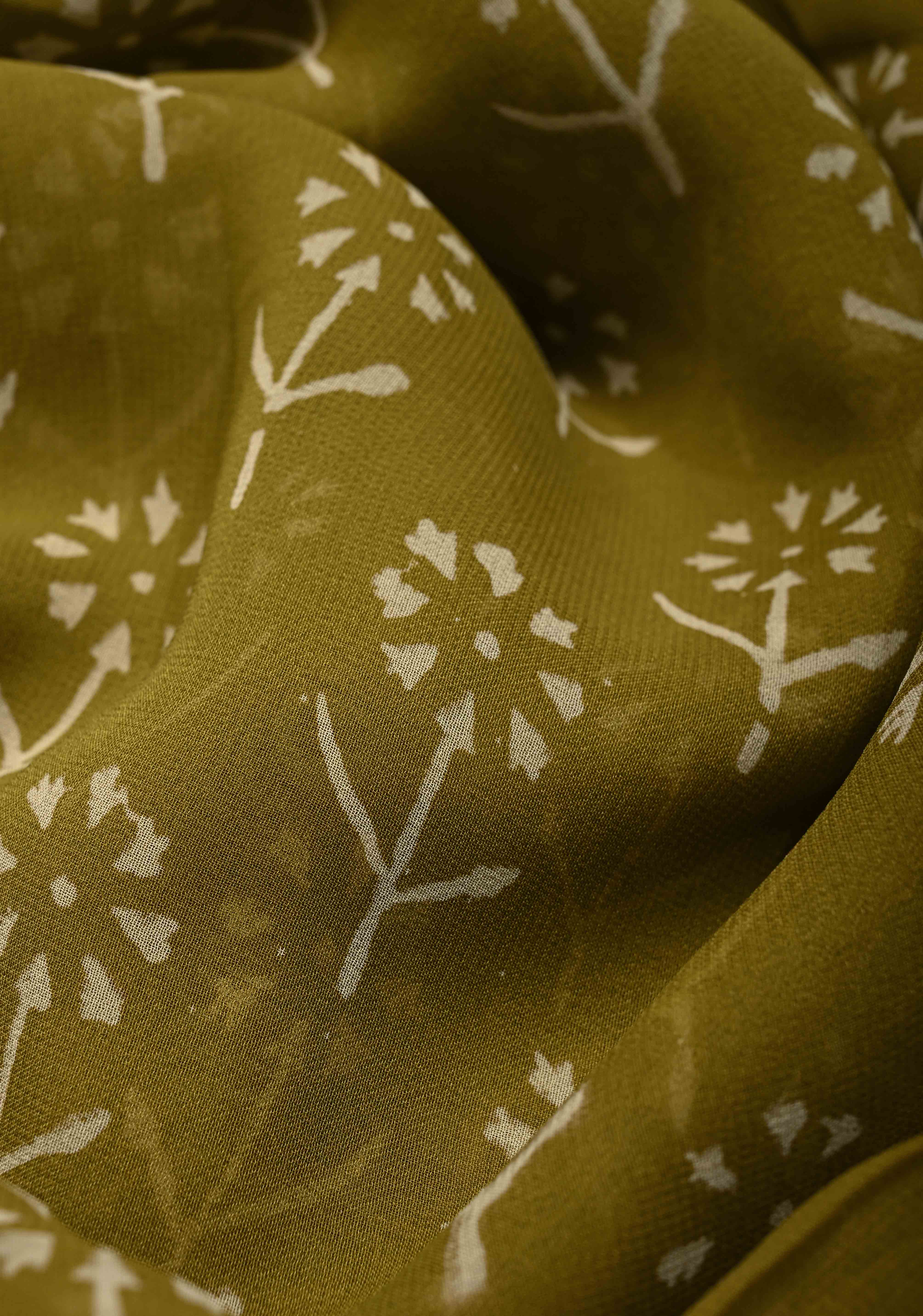 Ollive Green Georgette Saree with Sanganeri Hand Block Print | Shobitam
