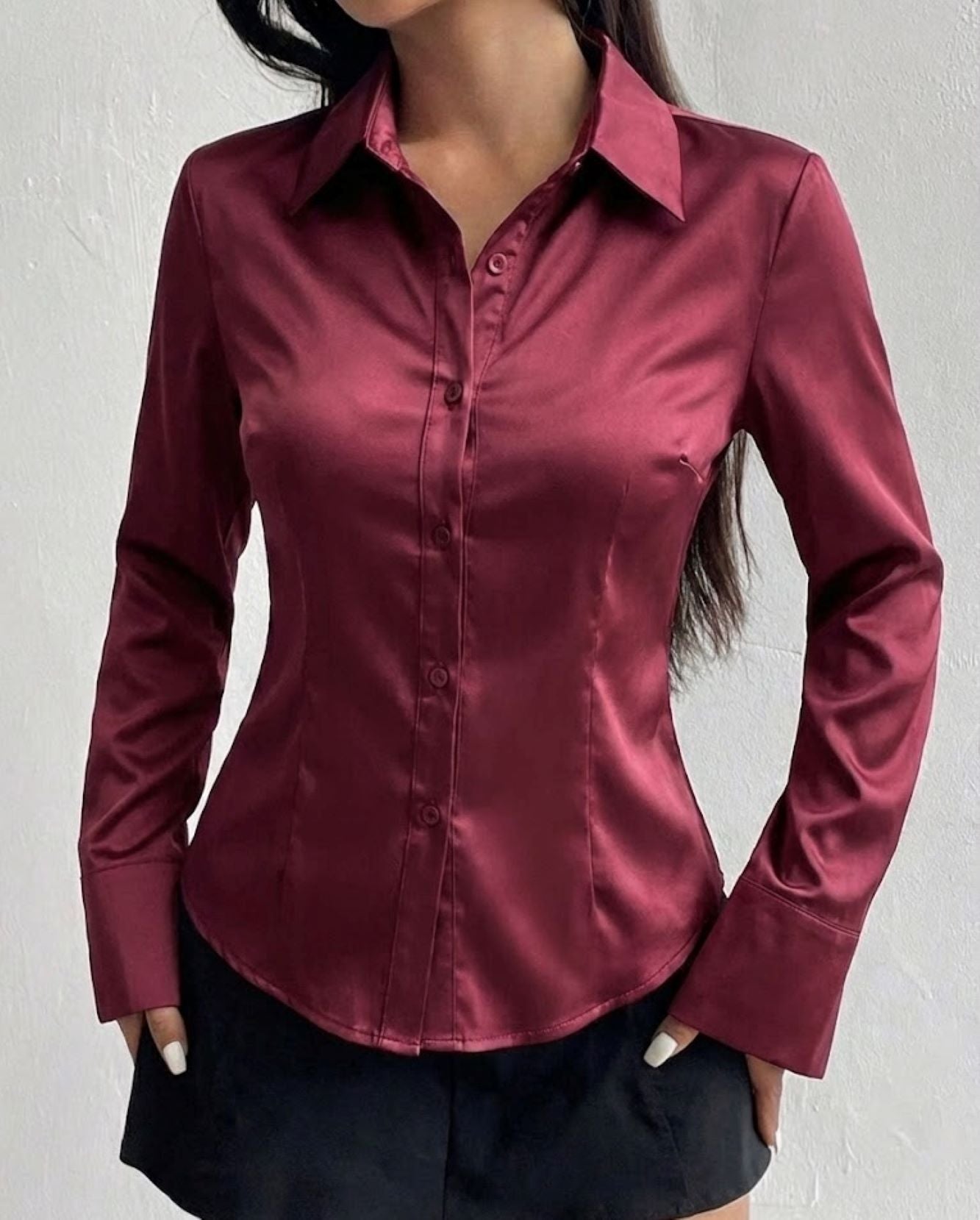 Tailored Satin-Finish  Fitted Shirt for Effortless Elegance