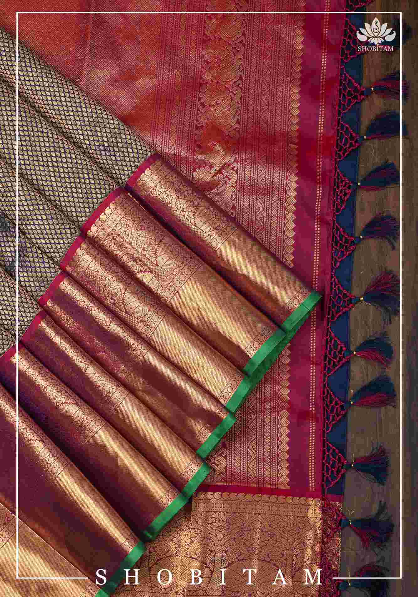 Exquisite Celebrity Special Brocade Gadwal Silk Saree in Prussian Blue gold with Wide Border | SILK MARK CERTIFIED Ready To Wear Saree