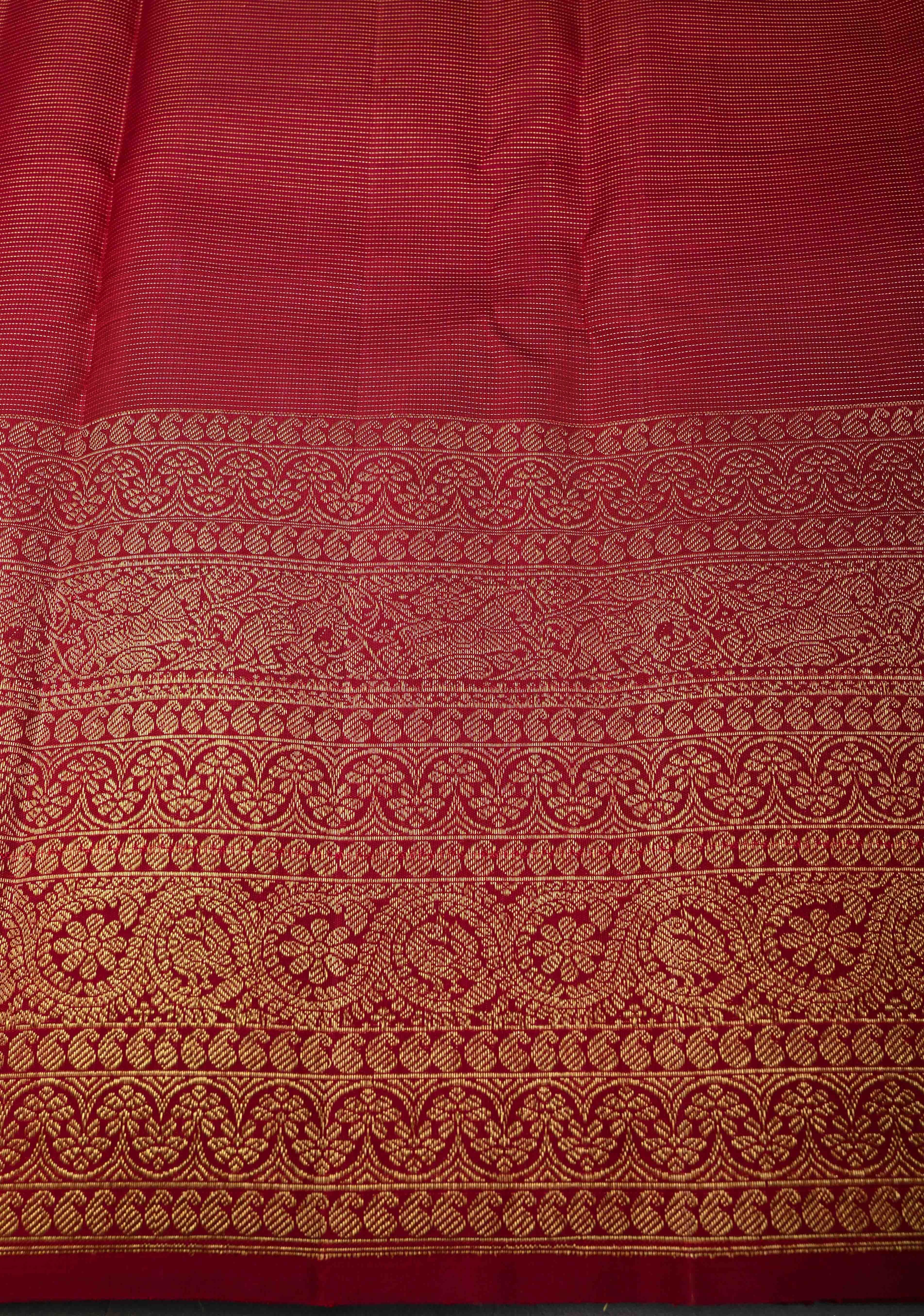 Stunning Brick Red Gadwal Silk Saree with Podi-Kattam Zari Checks and Wide Zari Border | SILK MARK CERTIFIED | SHOBITAM