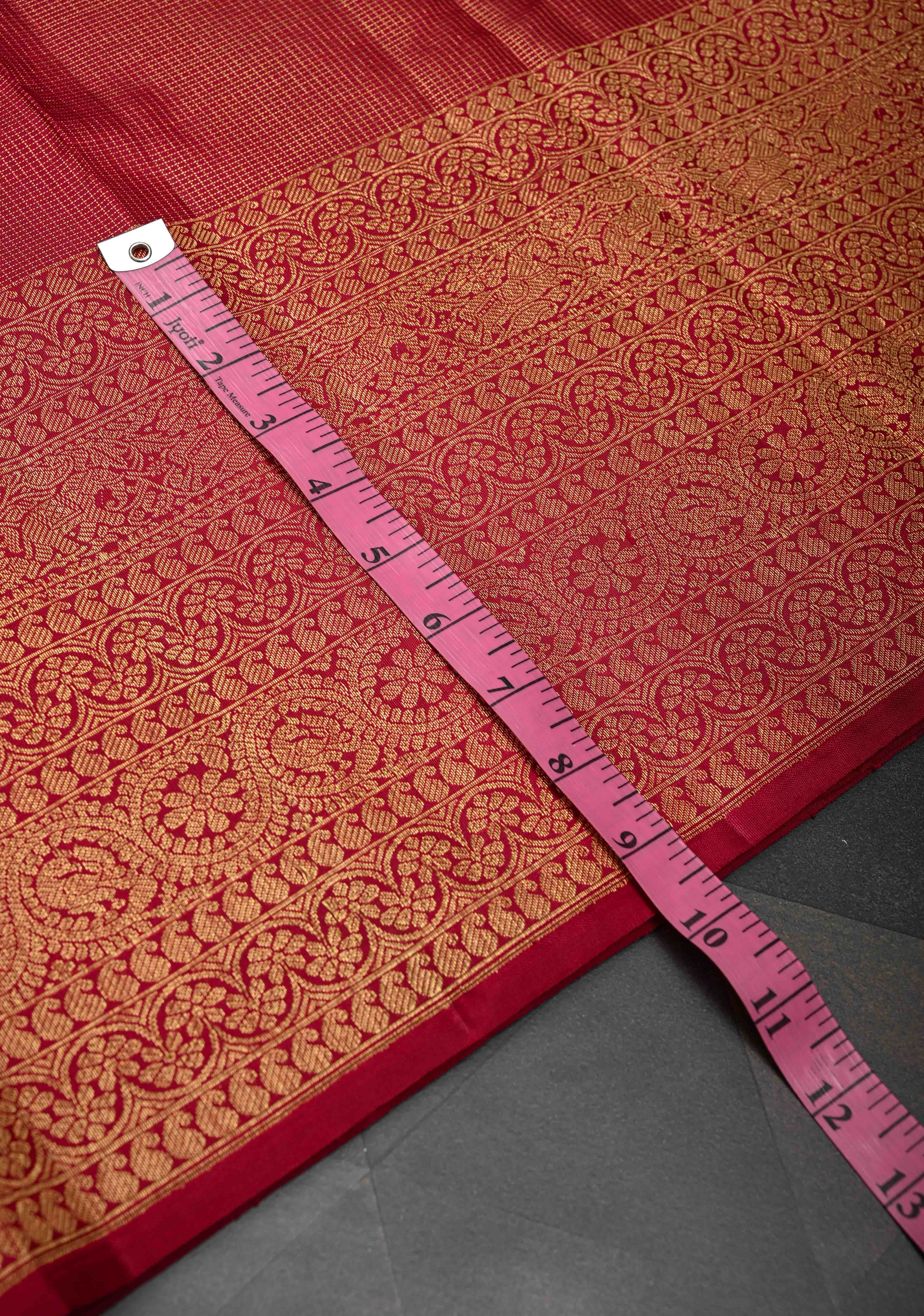 Stunning Brick Red Gadwal Silk Saree with Podi-Kattam Zari Checks and Wide Zari Border | SILK MARK CERTIFIED | SHOBITAM