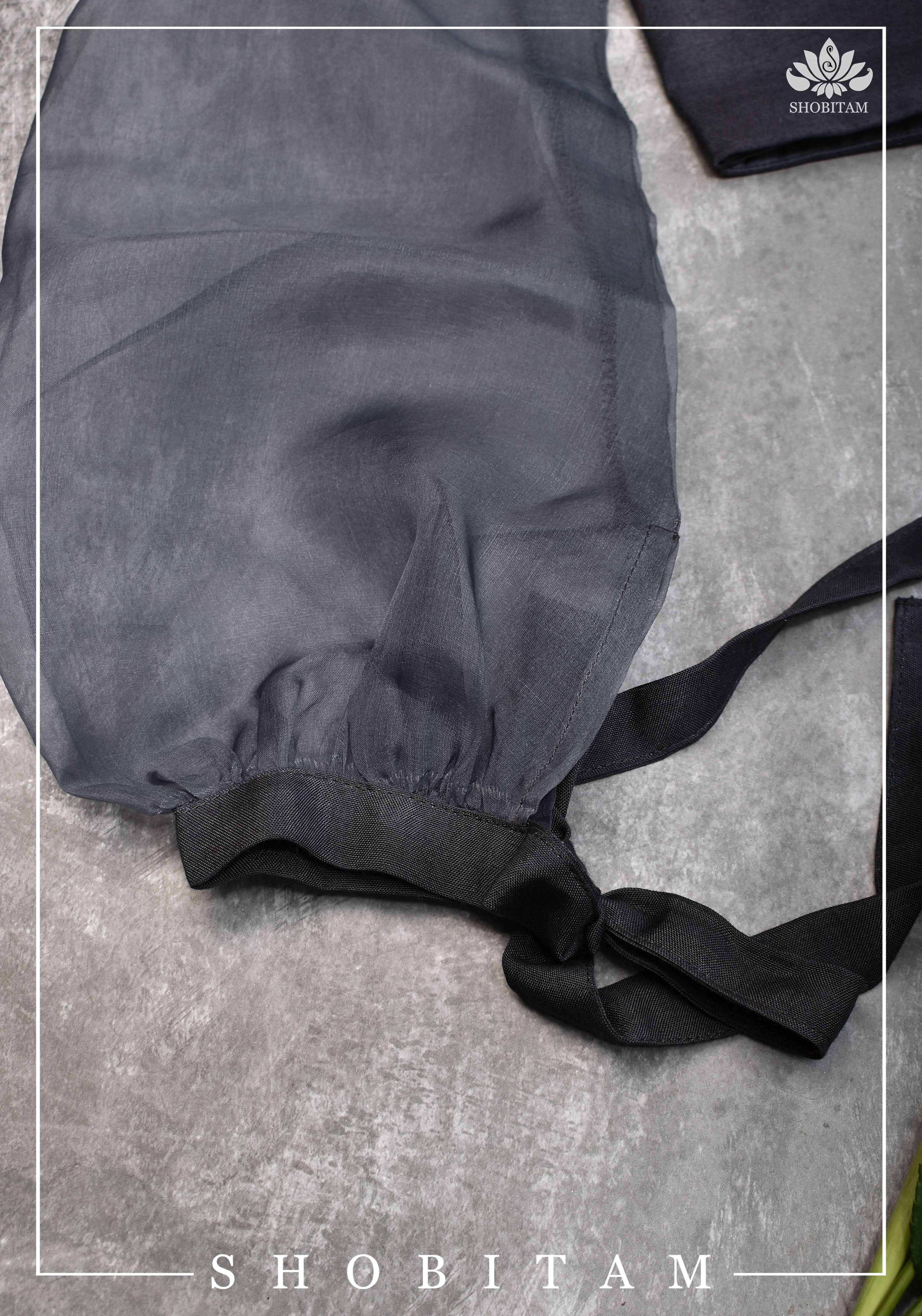 Gray rayon Chinese collar blouse with pure organza bishop sleeves - Mix and Match Blouse for saree | Shobitam