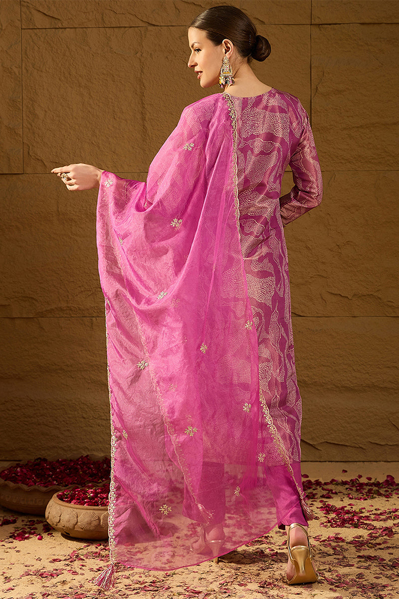 Purple Silk Blend Abstract Woven Design Straight Kurta Trousers With Dupatta | SHOBITAM