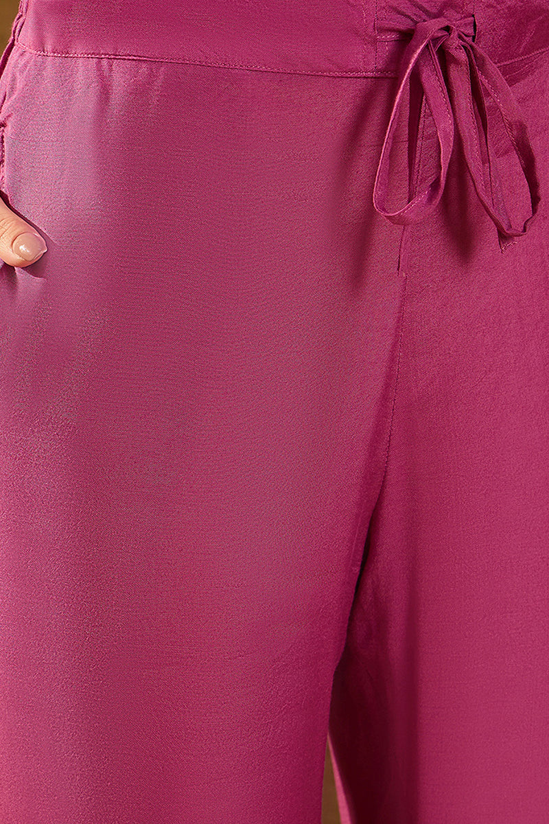 Purple Silk Blend Abstract Woven Design Straight Kurta Trousers With Dupatta | SHOBITAM
