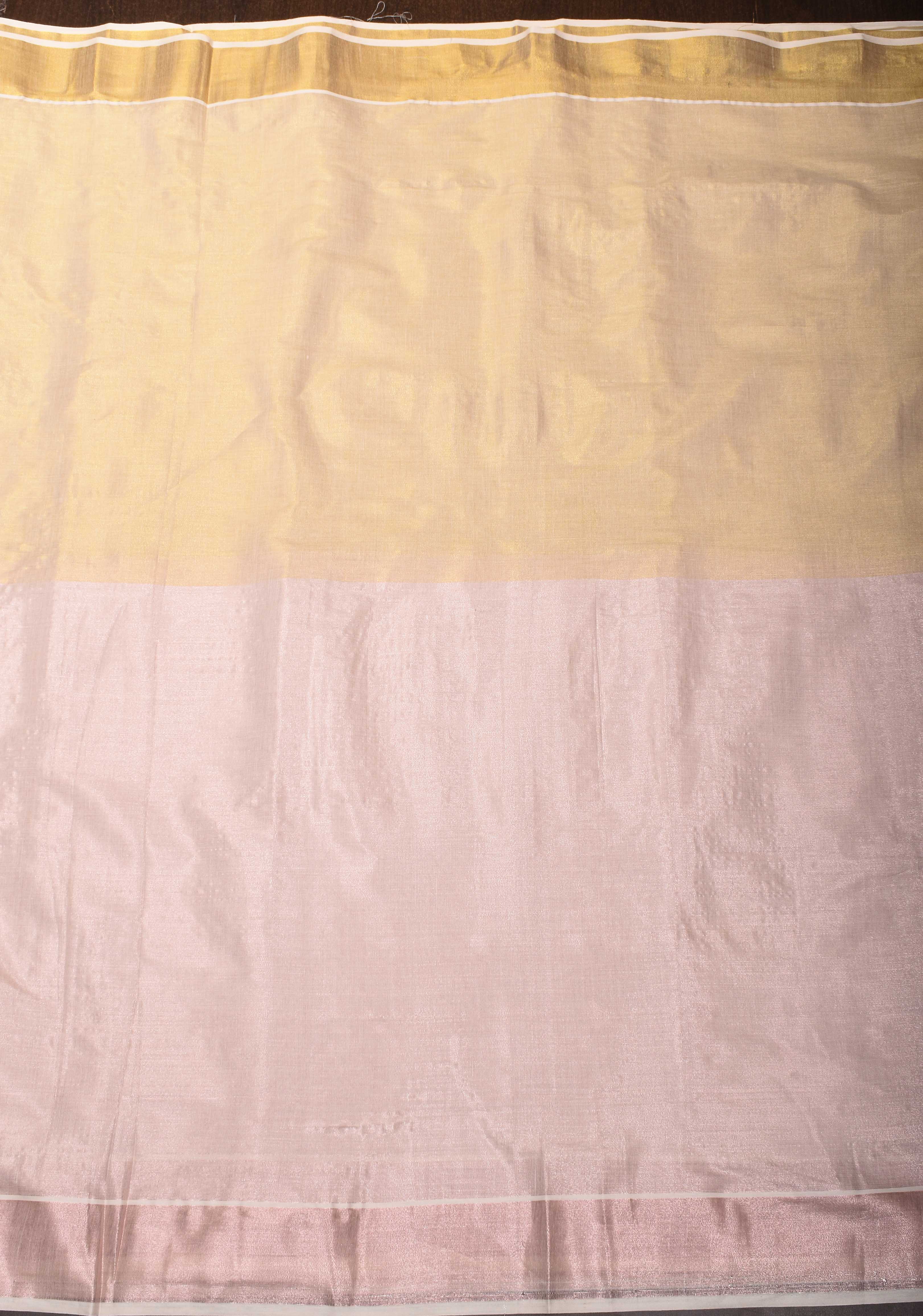 Elegant Kerala Kasavu Half Tissue Saree in White and Gold – A Timeless Classic | Shobitam