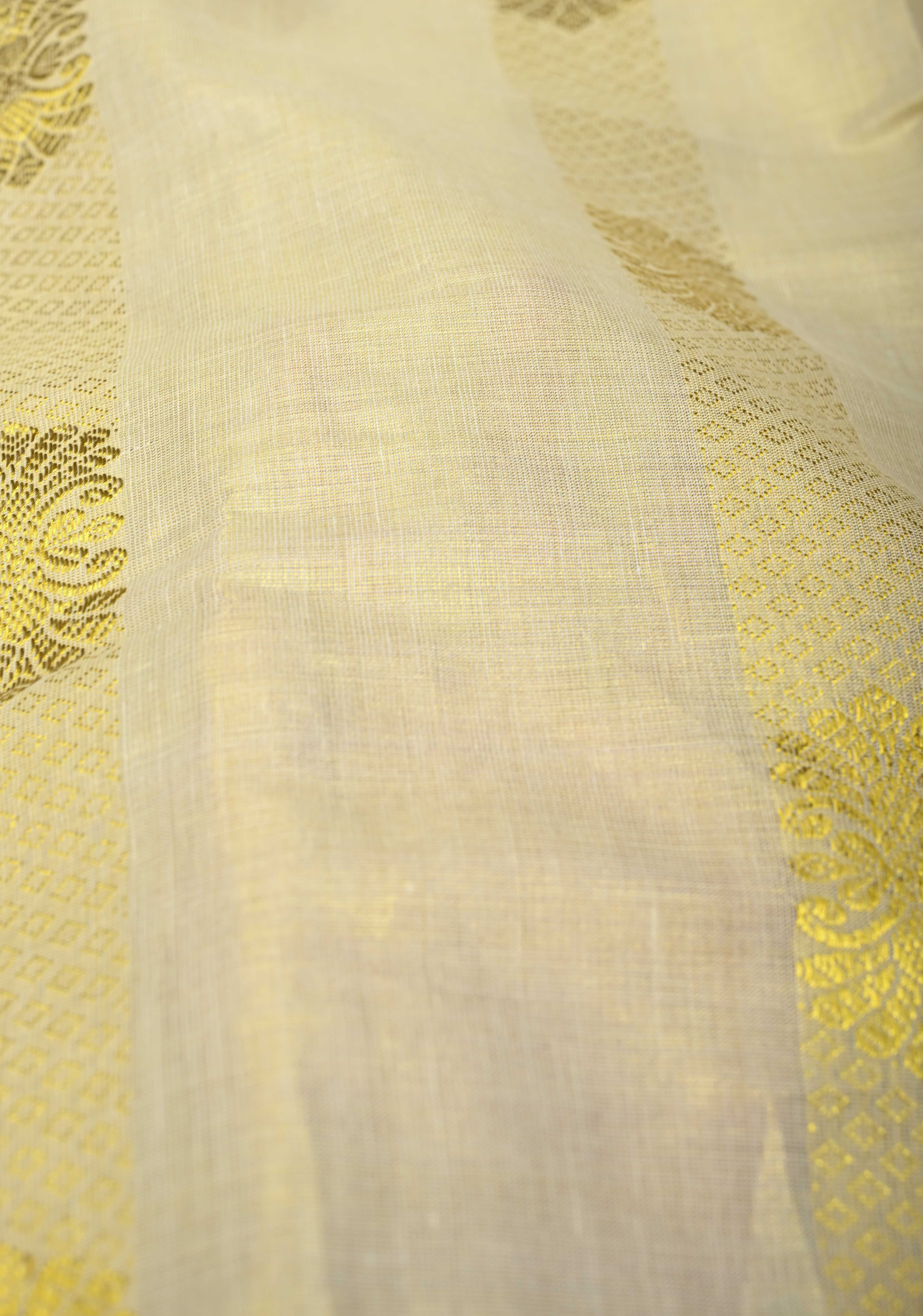Beige Tissue Cotton Saree with Panel Zari Stripes | Shobitam