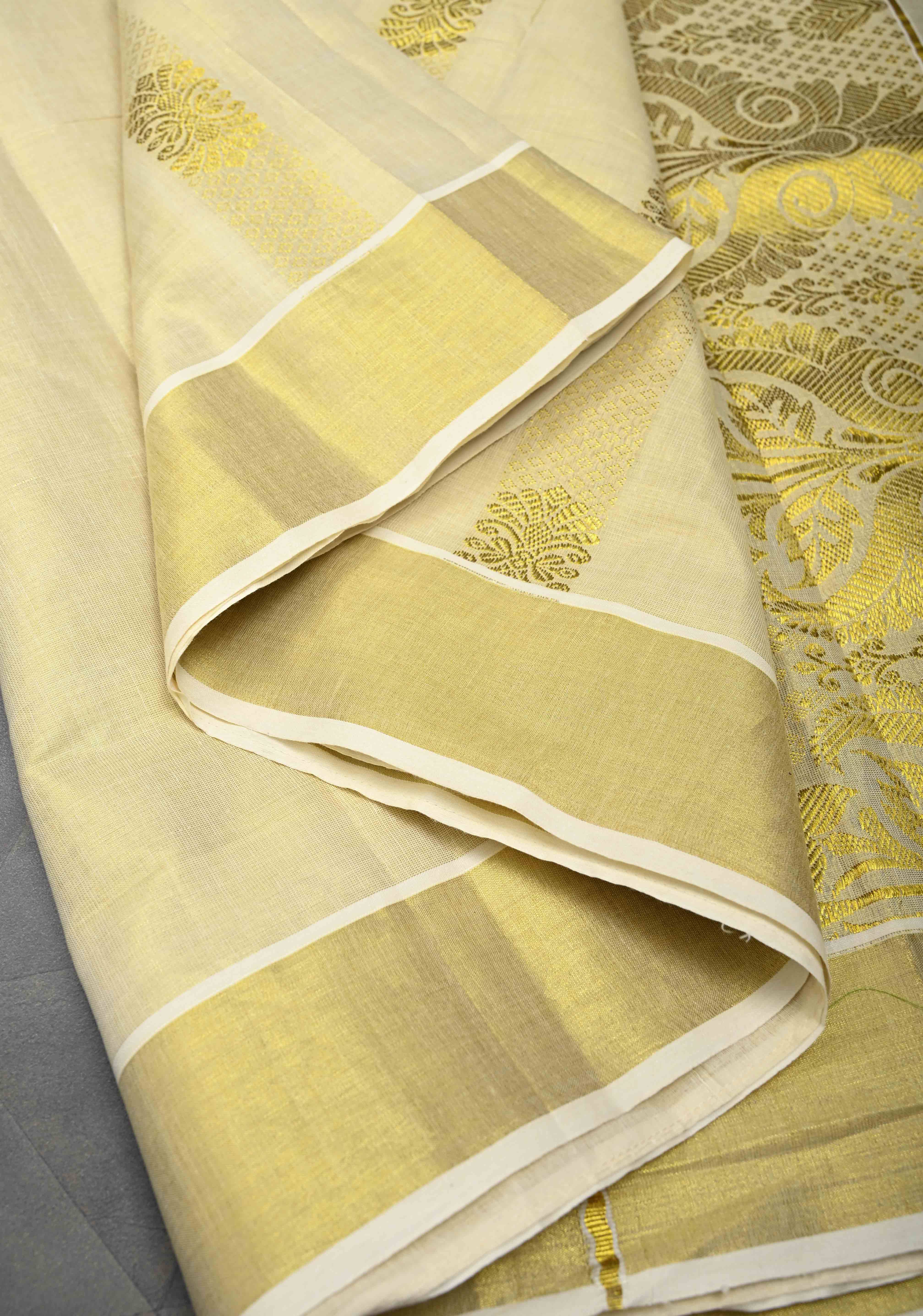 Beige Tissue Cotton Saree with Panel Zari Stripes | Shobitam